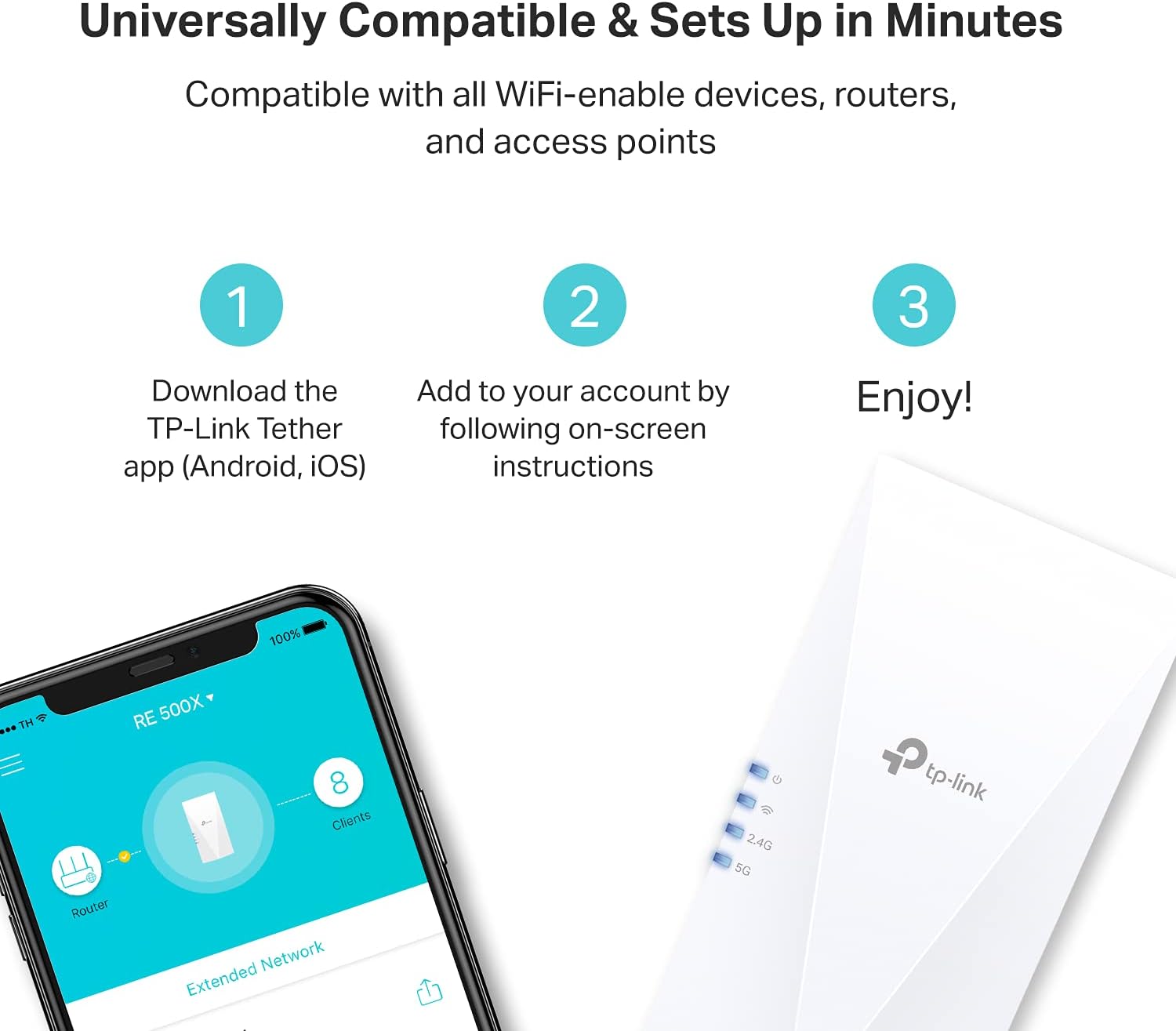 TP-Link AX1500 WiFi Extender Internet Booster(RE500X), WiFi 6 Range Extender Covers up to 1500 sq.ft and 25 Devices,Dual Band, AP Mode w/Gigabit Port, APP Setup, OneMesh Compatible - Image 6
