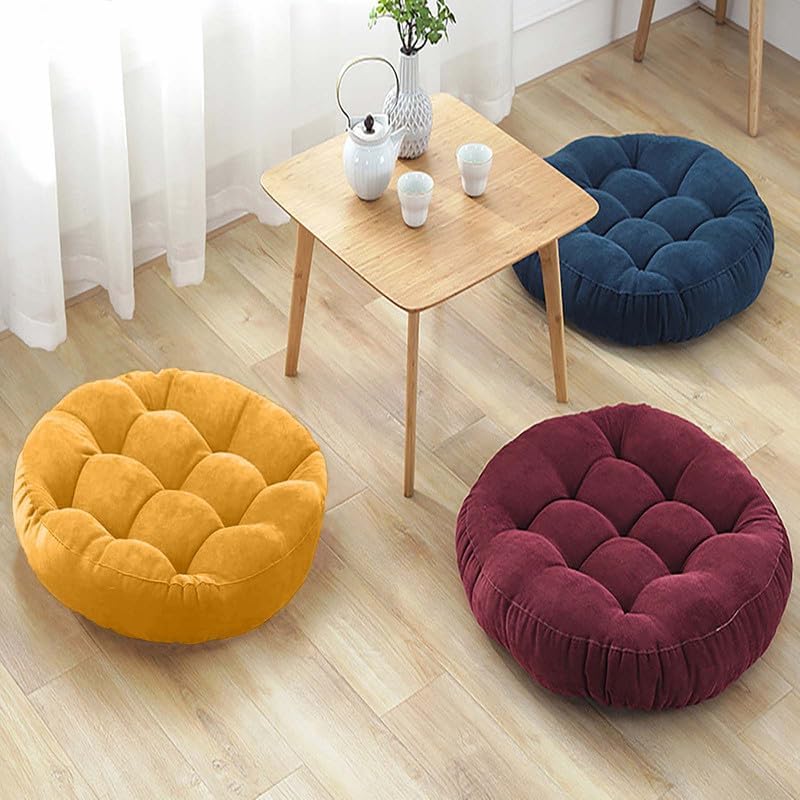 Meditation Floor Pillow Set of 2 Large Round Floor Cushions for Adults Tufted Corduroy Floor Seat Pillows Cushion for Living Room,Yellow 16.5" Lx16.5 Wx3 H - Image 5