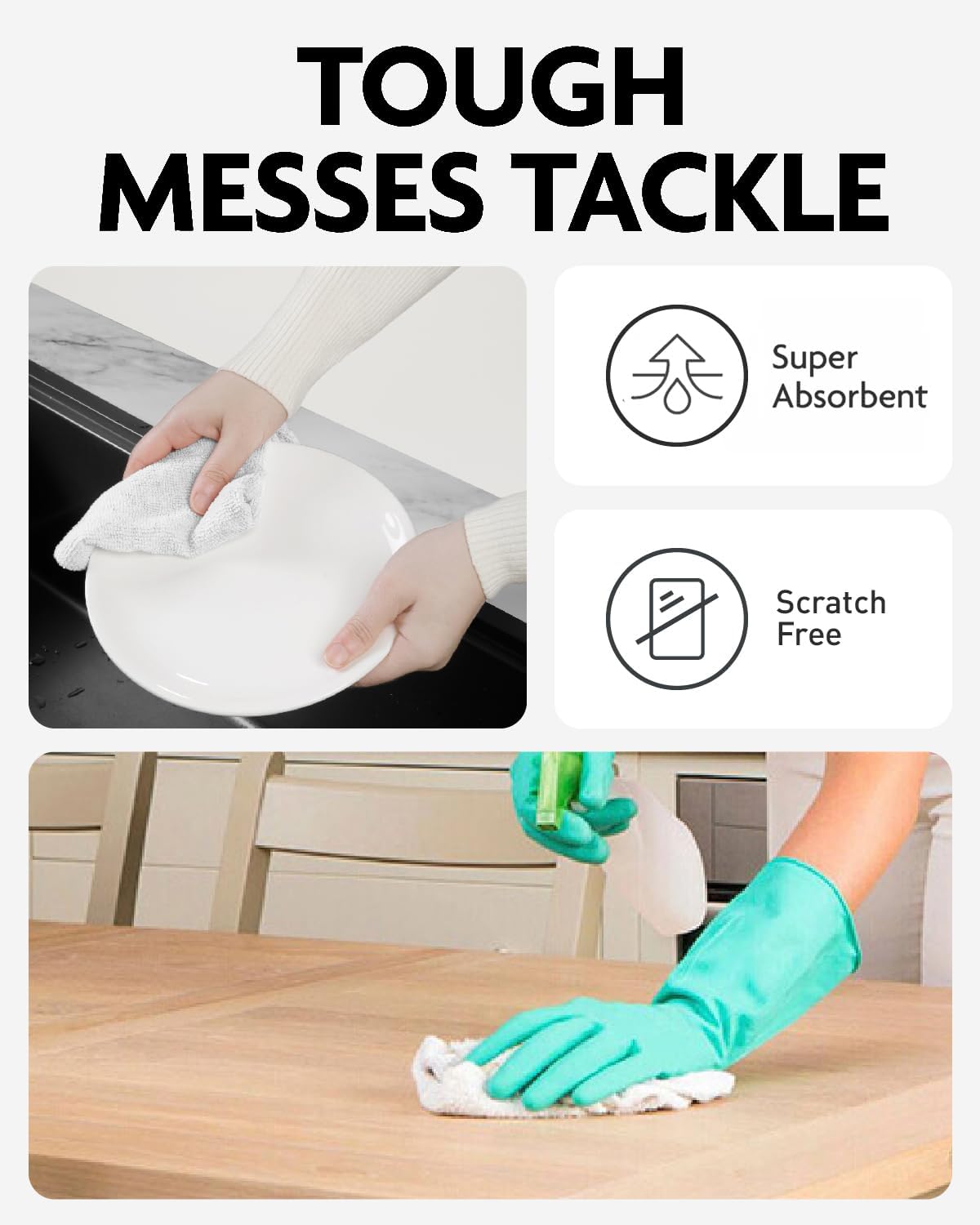 Fantasticlean Microfiber Cleaning Cloth Roll -75 Pack, Tear Away Microfiber Towels, 12" x 12", Reusable, Washable, Scratch Free, Ultra Absorbent Dishcloth for All-Around Cleaning Supplies (White) - Image 4