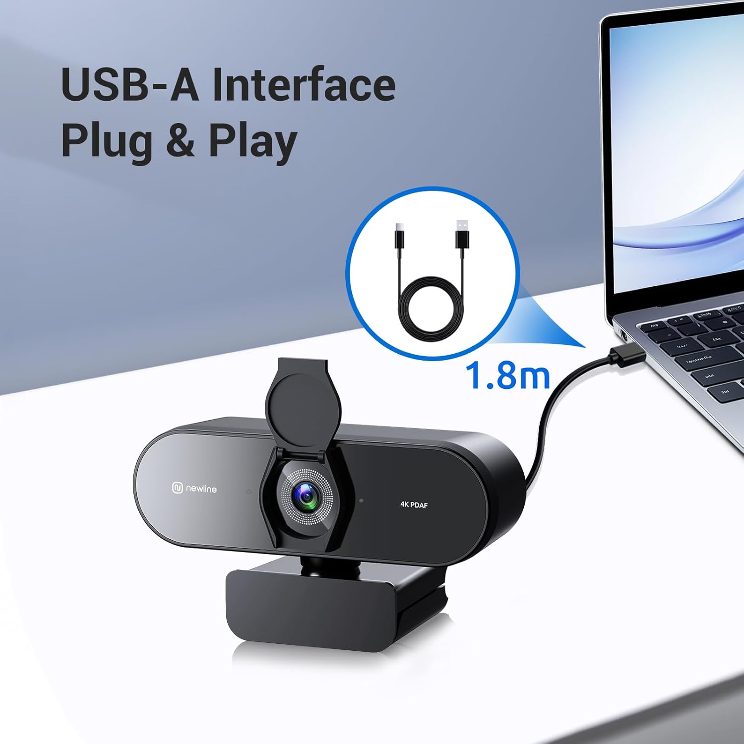 N newline 4K Webcam for PC, PDAF/CDAF Autofocus, 1080P@60FPS, 79° FOV, Auto Light Correction, 2 Noise Reduction Mics, Privacy Cover, USB-A, Streaming Camera for Skype, Teams, Online Meeting, NewEye 62 - Image 6