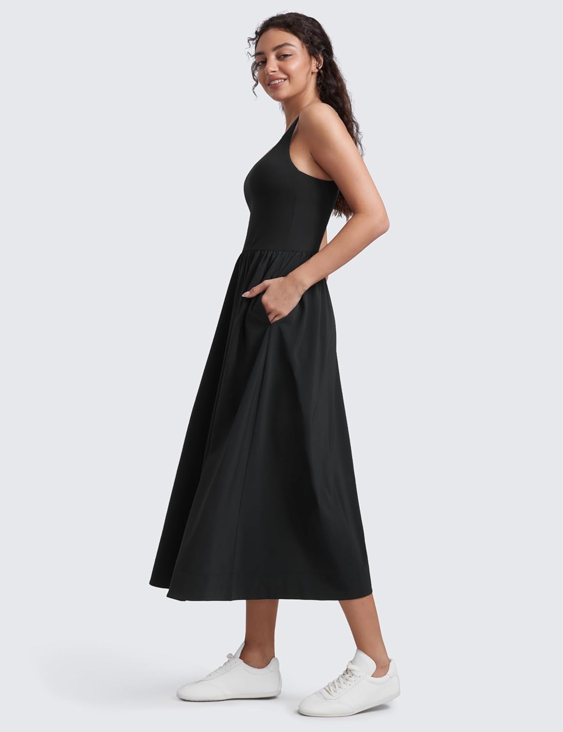 CRZ YOGA Square Neck Maxi Dress for Women - Flowy Sleeveless Padded Travel Casual Outfits with Side Pockets - Image 2