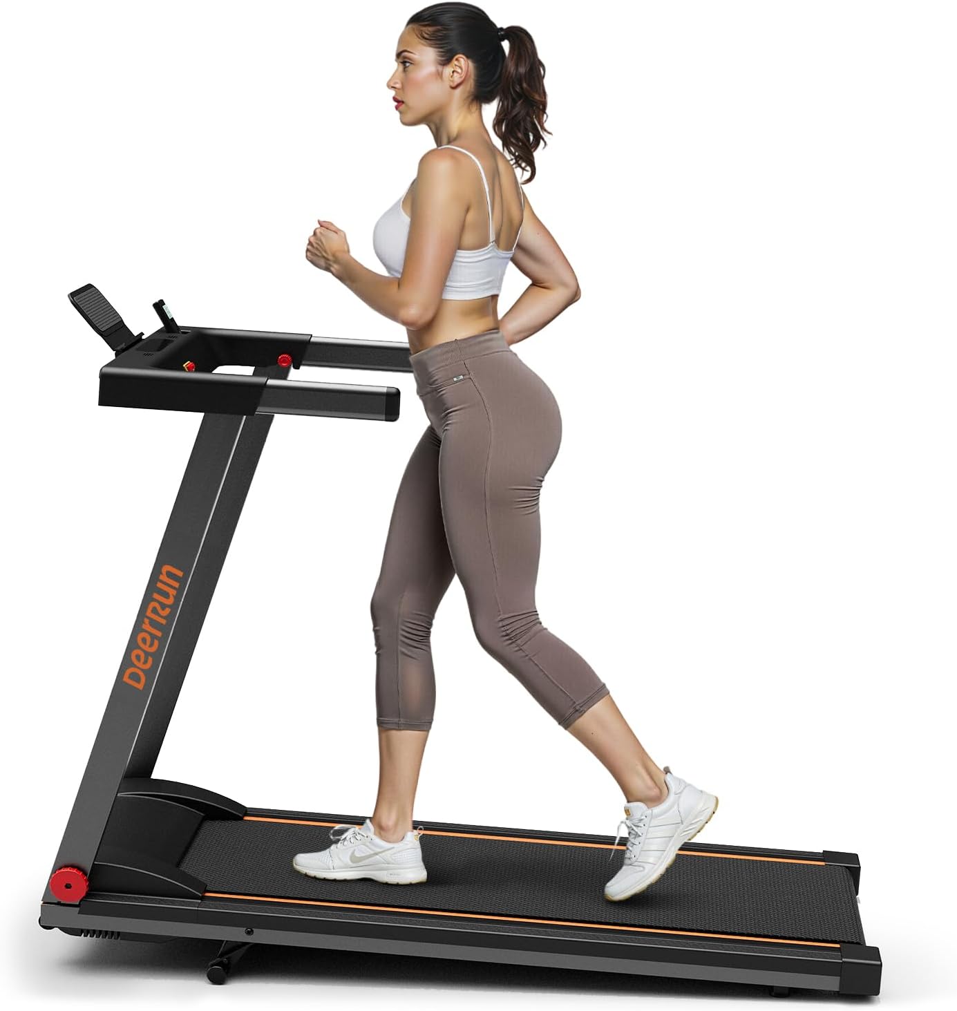 DeerRun Foldable Treadmill for Home with 5% Manual Incline and Handlebar, 0.6–7.5 MPH for Walking and Running, 3.0 HP, 300 lb Capacity, App & Remote Control