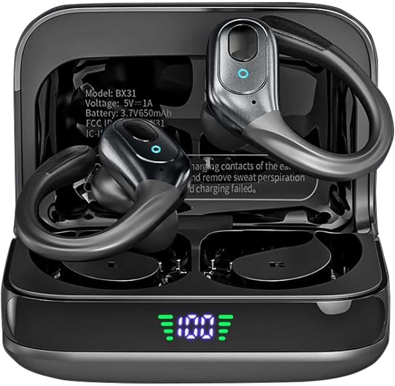 Wireless Earbuds with 75Hrs Playtime, Bluetooth 5.3 Sports Headphones, IP7 Waterproof Ear Hooks, LED Power Display