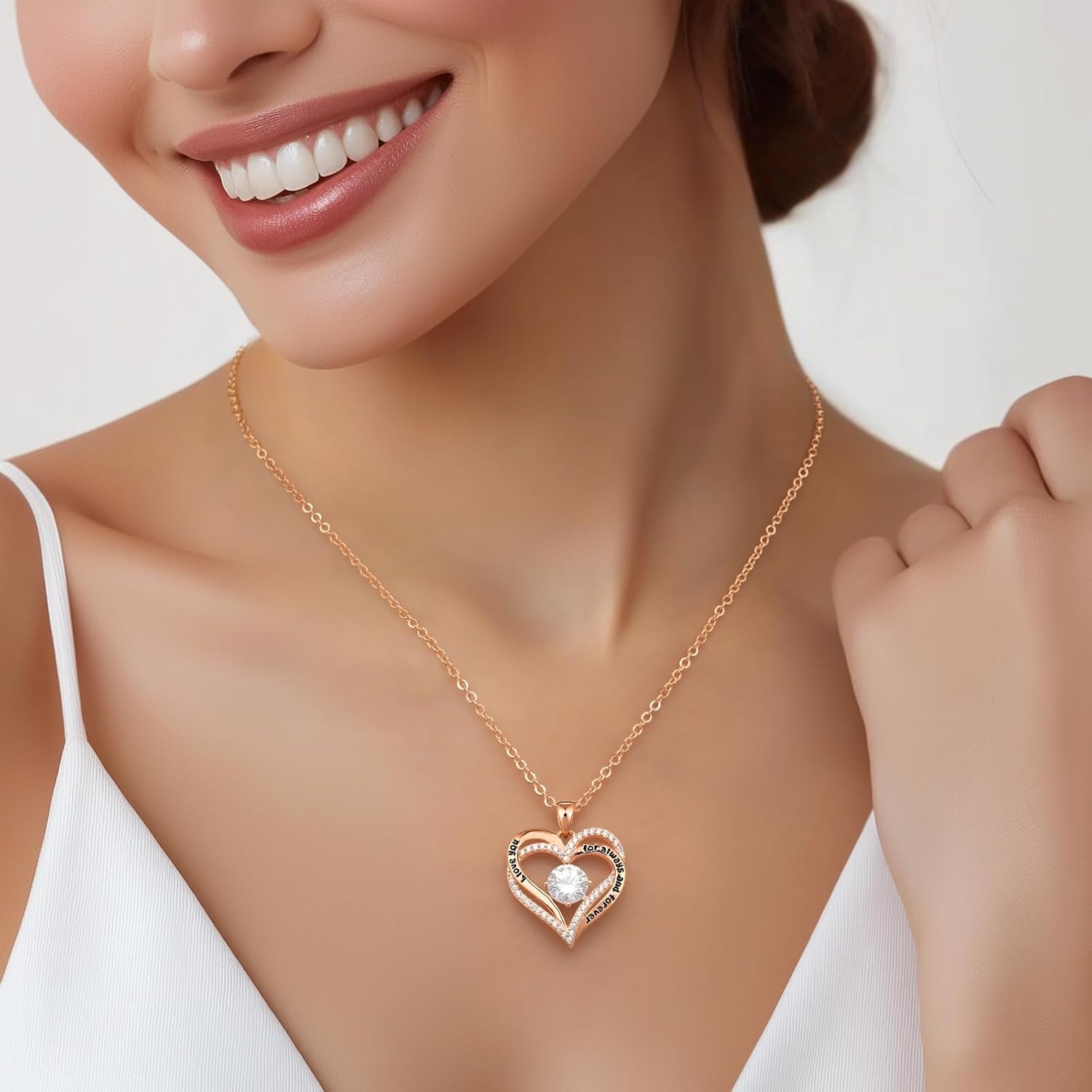 CDE Valentine's Day Gift Forever Love Heart Necklaces for Women, Wedding Anniversary, Birthday Mothers Christmas Day Gifts for Mom, Mother, Wife, S925 Silver Jewelry with Birthstone Pendant - Image 2