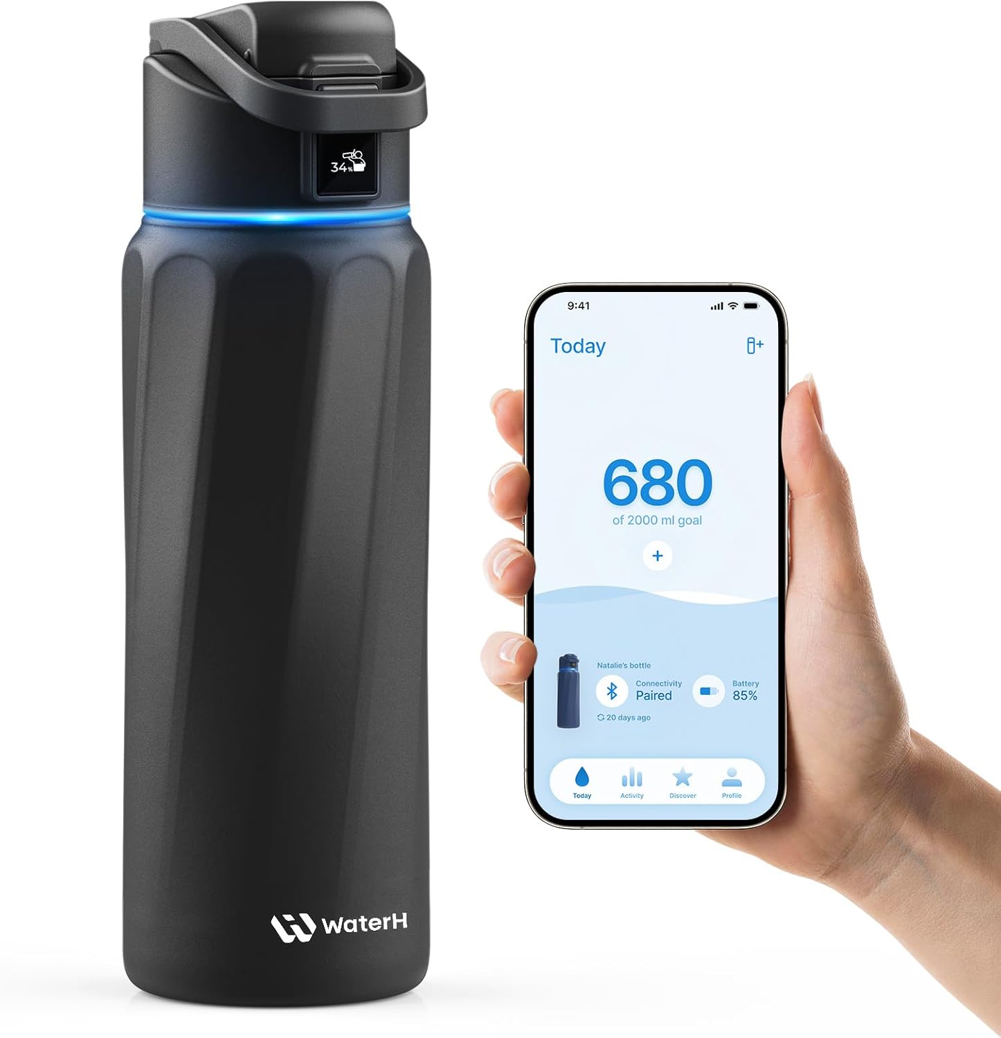 BOOST Smart Water Bottle with Reminder & Tracker, Double Wall Vacuum Insulated Bottles Stainless Steel, 32oz BPA-Free Wide Mouth for School, Gym, Office, Ideal for Mother's Day Gifts