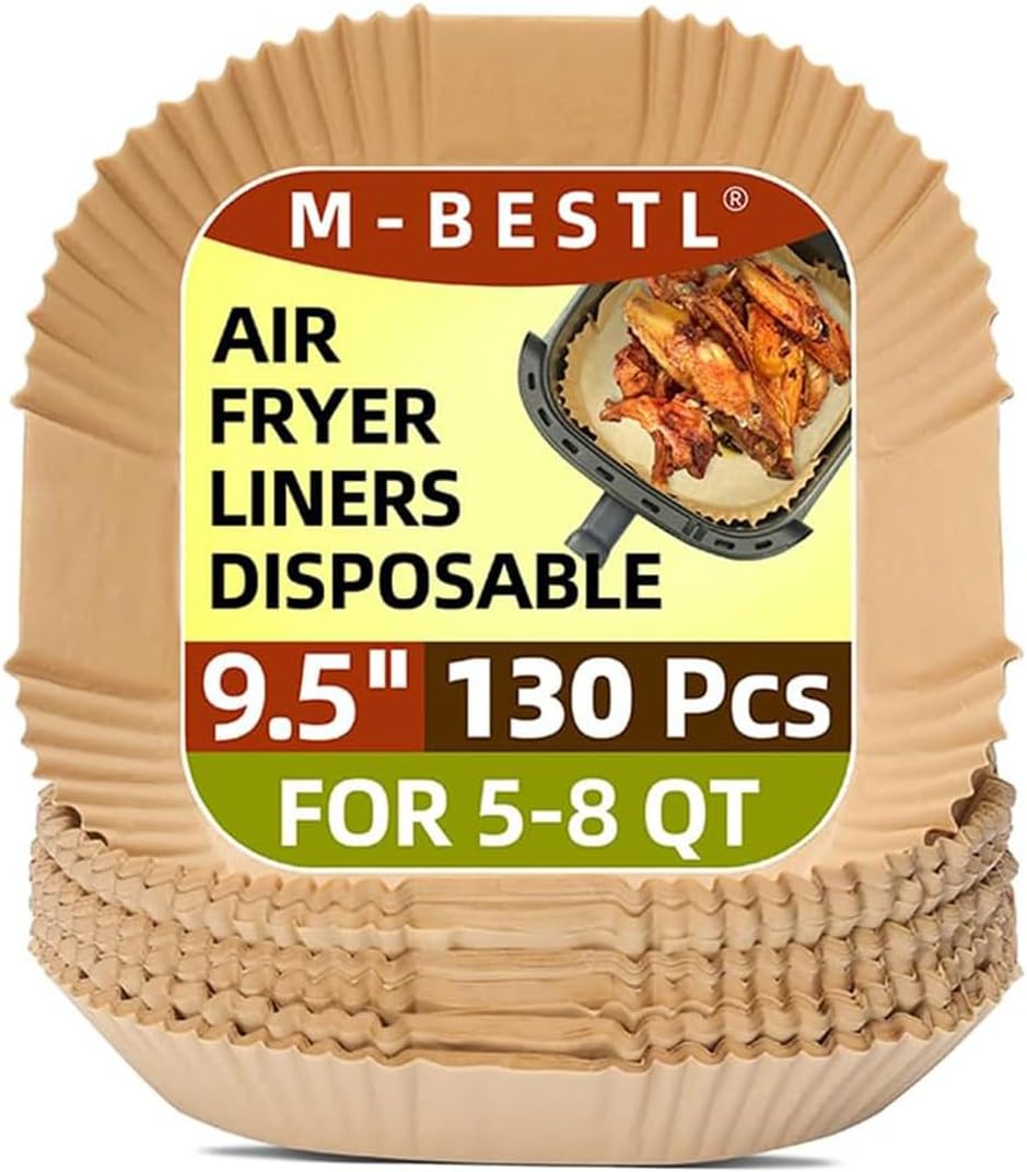 9.5 Inch Paper Air Fryer Liners Disposable,130 Pcs Square Air Fryer Parchment Liners, Suitable for 5-8 Qt,Non-stick &Oil-proof Parchment Paper for Frying