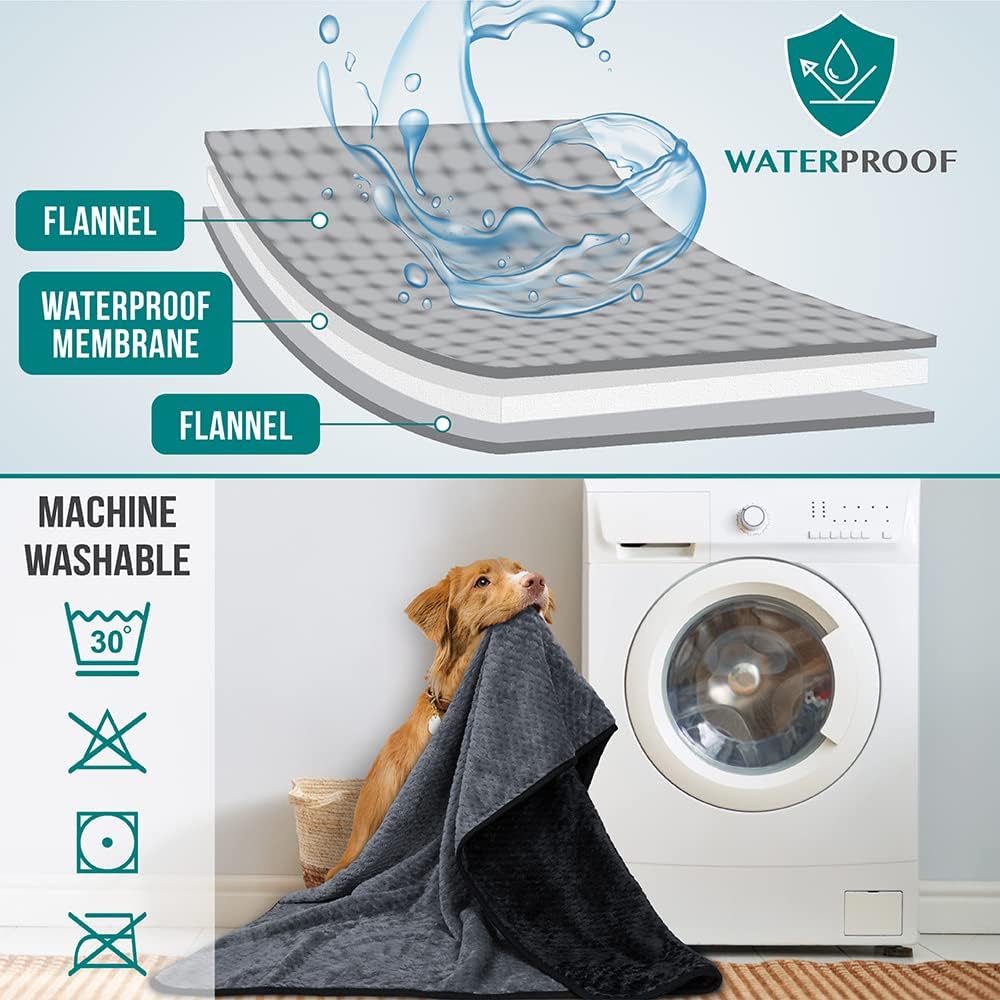 PetAmi Waterproof Dog Blanket, Leakproof XL Pet Blanket for Large Dogs, Furniture Sofa Couch Cover Protector, Fleece Cat Throw Bed Crate Kennel, Reversible Washable Soft Plush, Twin 60x80 Black Gray - Image 4