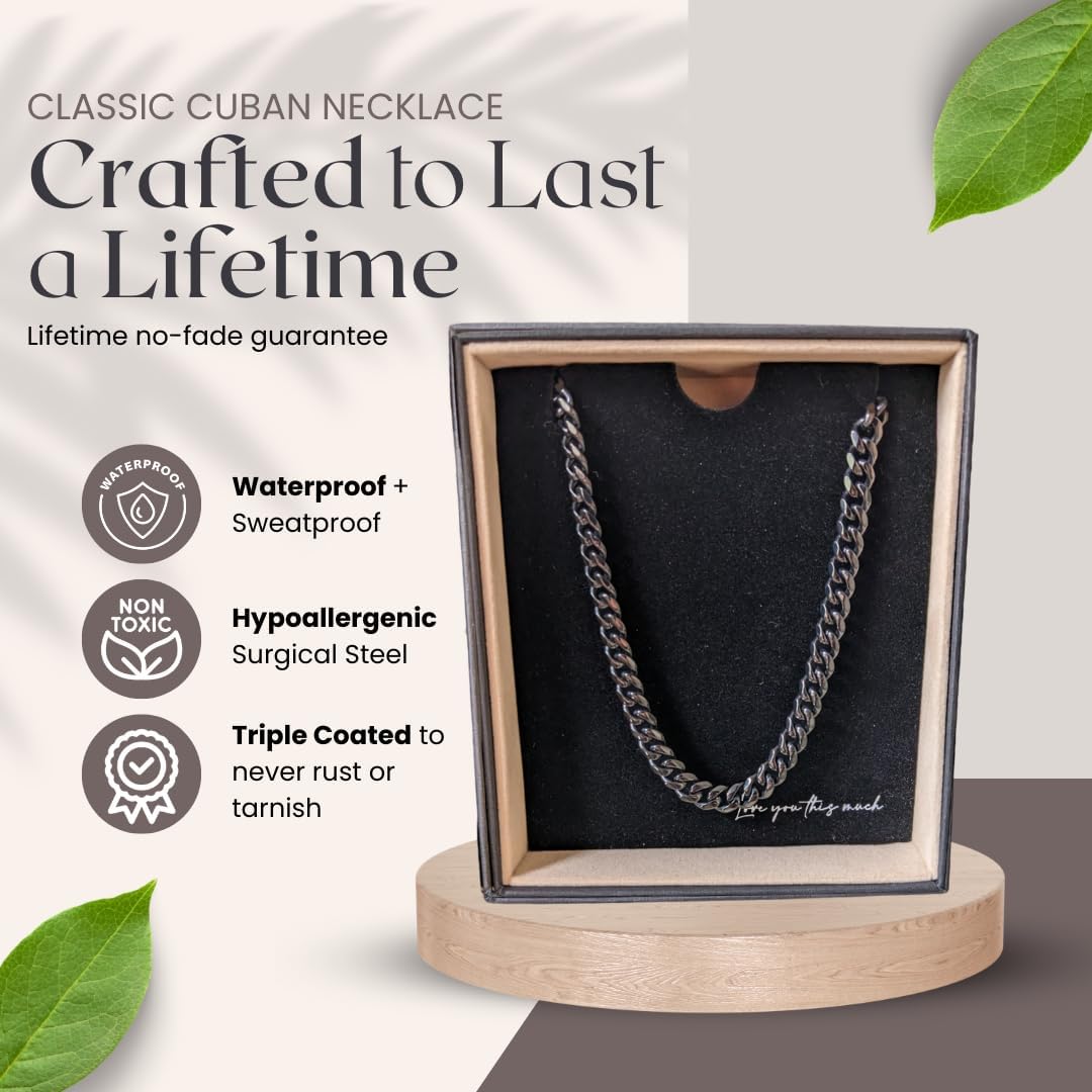 Love You This Much Promise Cuban Chain Necklace for Him, 7mm Thick, Sentimental Gift for Him, BF Gift for Birthday, Gift Ideas for Boyfriend - Image 9