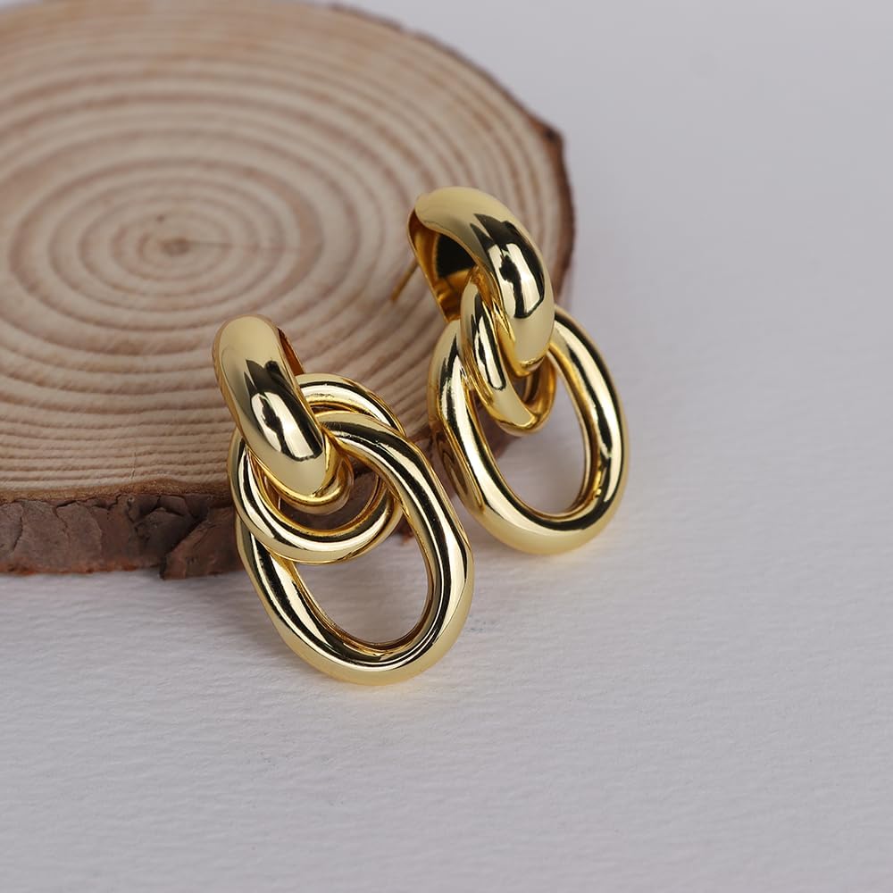 JeanBeau Gold Chunky Statement Drop Dangle Earrings for Women, Trendy Vintage Thick Door Koncker Lightweight Hollow Geometric stud Earring Fashion Jewelry Gift. - Image 6