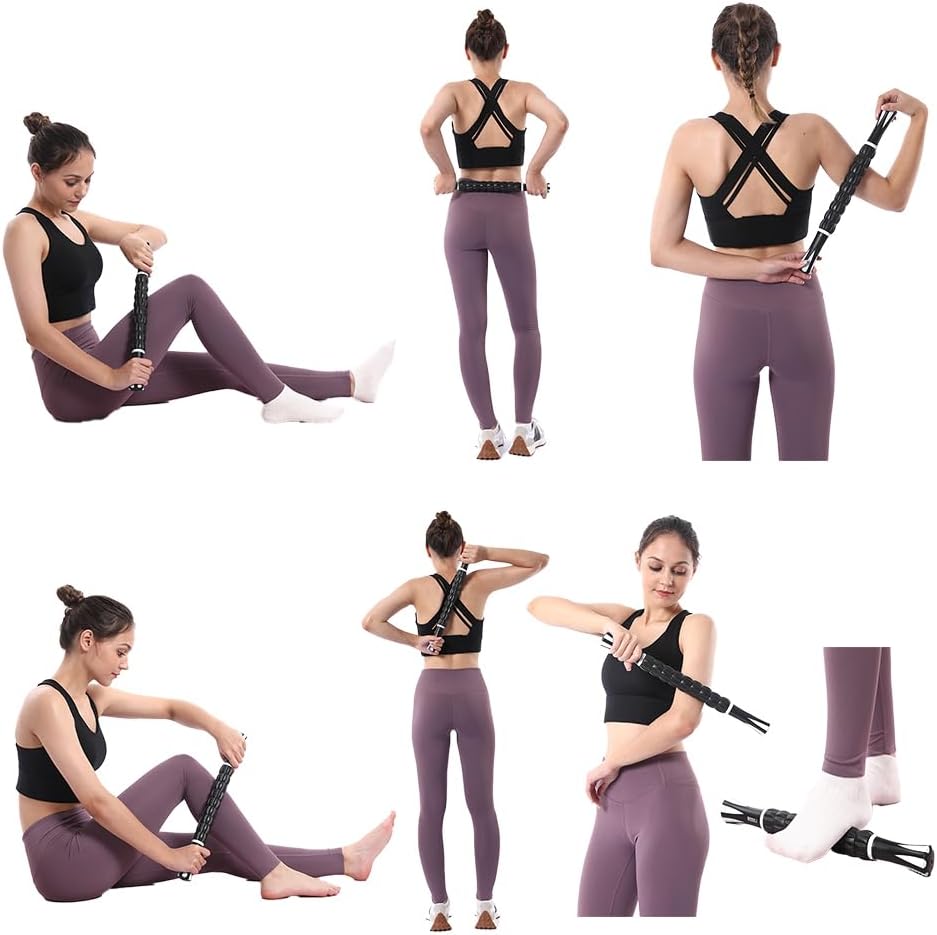 Muscle Roller Massage Roller Stick- Deep Tissue Fascia Blaster for Myofascial Pain Relief, Lymphatic Drainage & Body Sculpting, Handheld Physical Therapy & Recovery Tool (White black-18 inch) - Image 8