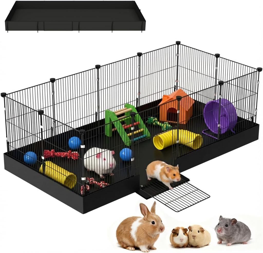 Guinea Pig Cages DIY Small Animal Playpen with Waterproof Liner, Expandable Cage for Guinea Pigs, Metal Wire Yard Fence Rabbit Cage