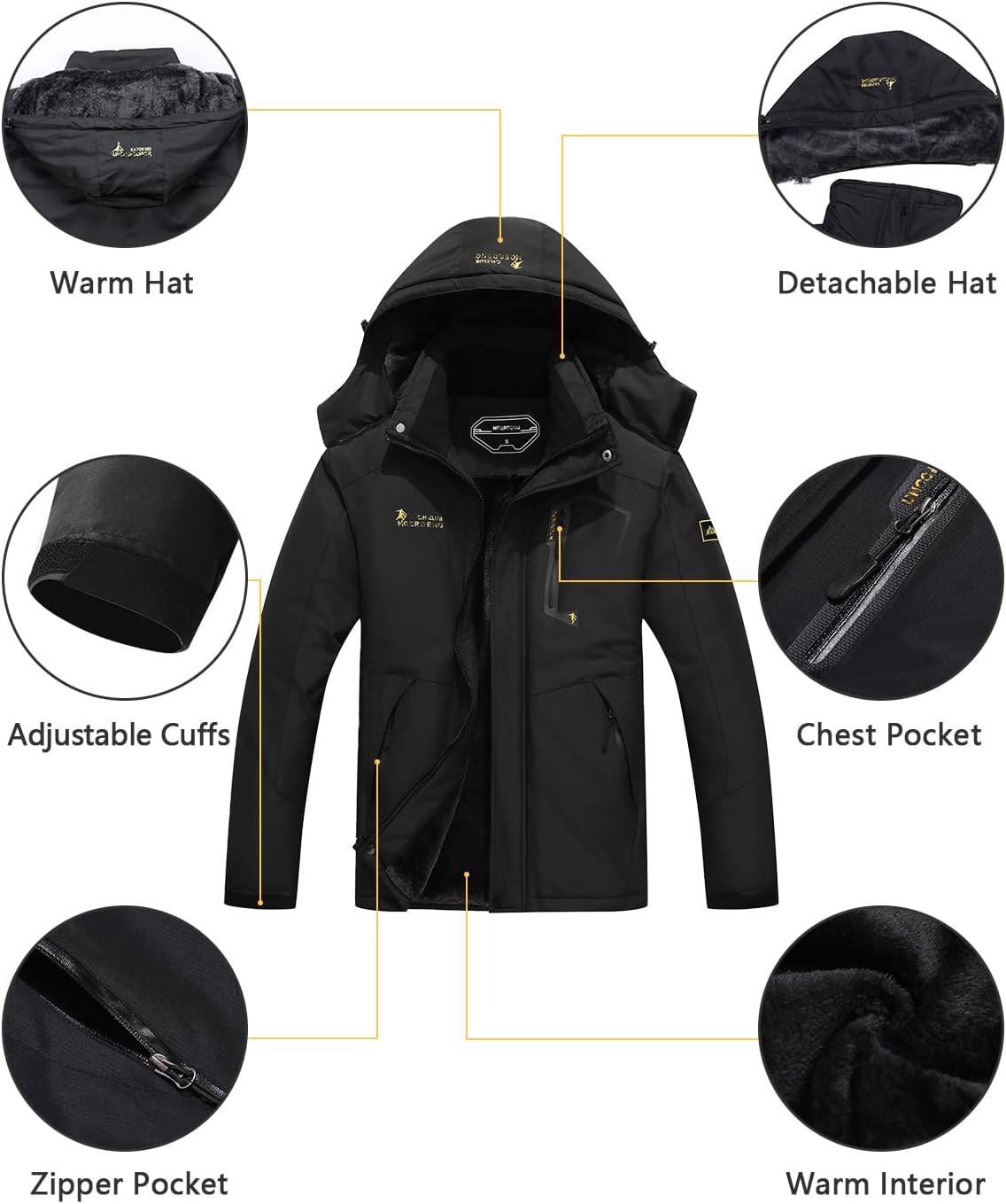 Men's Ski Jacket Warm Winter Snow Coat Waterproof Mountain Windbreaker Snowboarding Jacket Hooded for Hiking Travel - Image 3