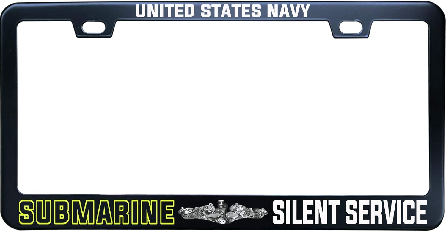 Black License Plate Frame - Military Tag US Navy Submarine Silent Service