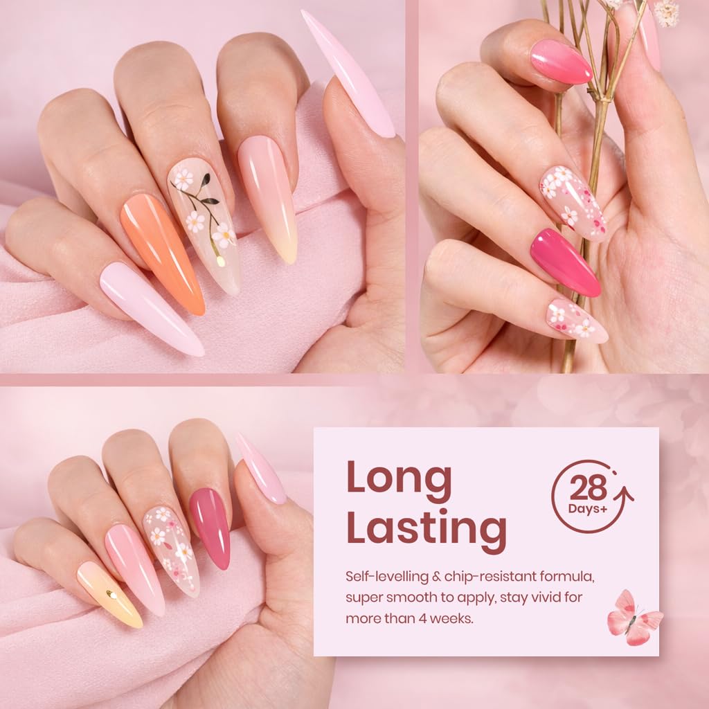 beetles Spring Gel Nail Polish Set - 36 Colors Verse of Flower Gel Nail Kit Pink White Black Red Purple Blue Yellow Gel Colors & 3Pcs Base Top Coat Soak off UV Home Salon Easter Gift for Women - Image 3