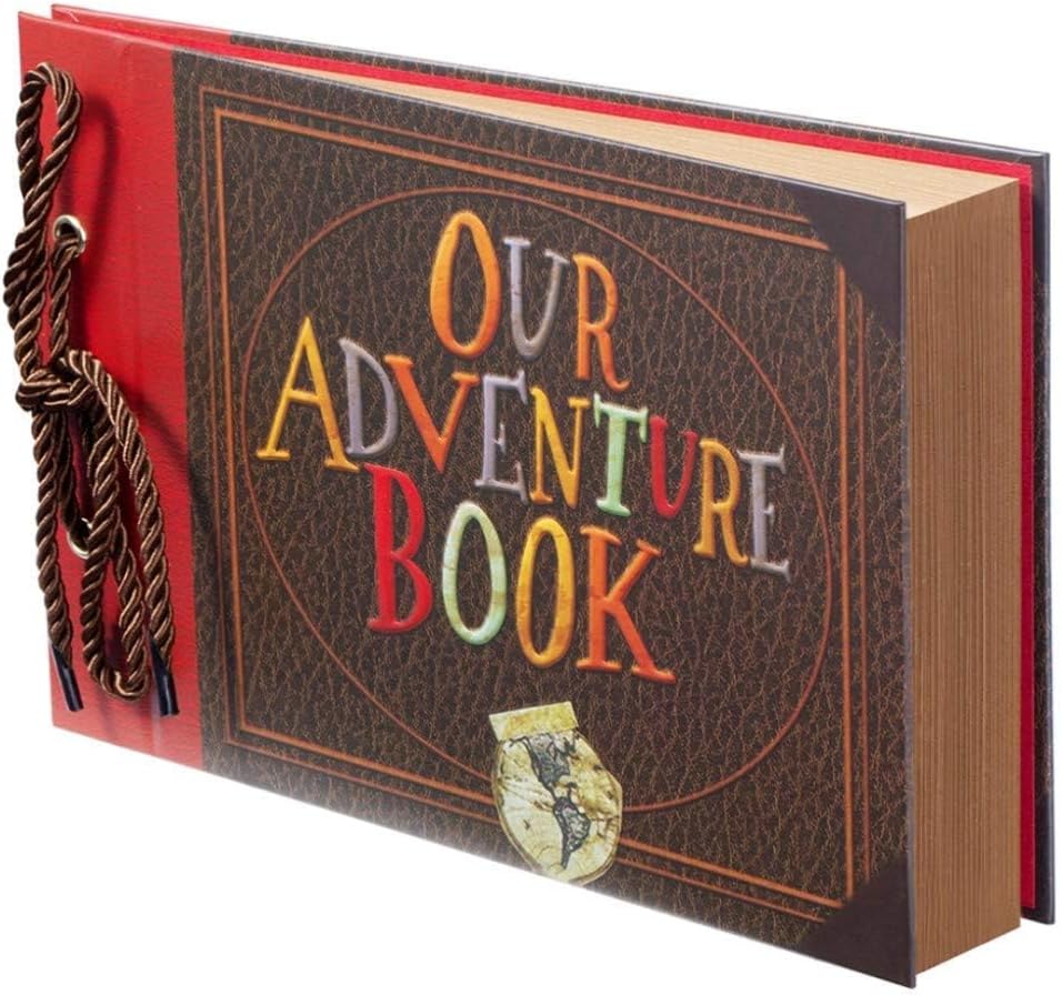 Scrapbook Photo Album,Our Adventure Book, Embossed Words Hard Cover Movie Up Travel Scrapbook for Anniversary, Wedding, Travelling, Baby Shower, etc (Adventure Book)