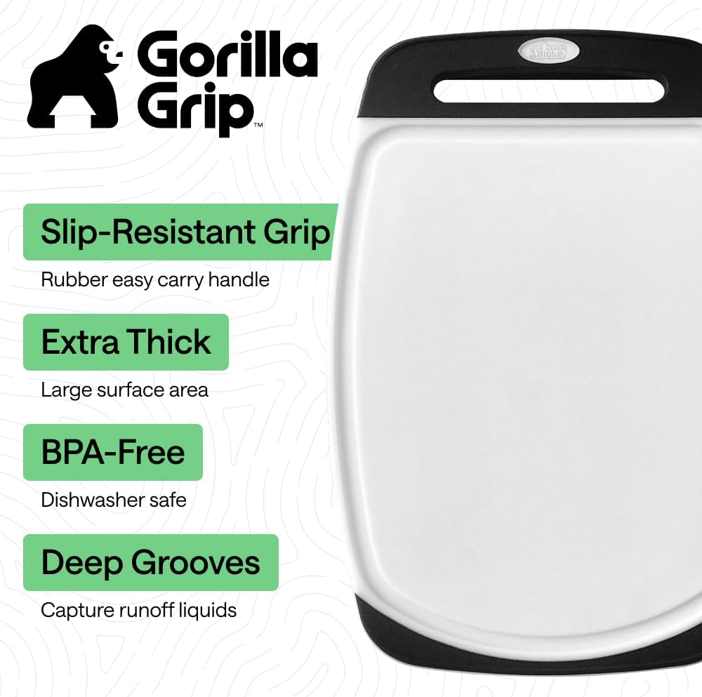 GORILLA GRIP BPA-Free Reversible Kitchen Cutting Board Set of 3, US Designed, Nonporous, Juice Grooves Catch Liquid, Slip Resistant Border, Dishwasher Safe, Durable Large Food Chopping Boards, Black - Image 2