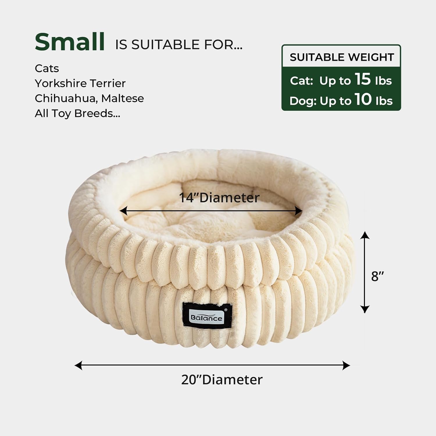 BALANCE Cat Bed Kitten Bed, Washable Round Cat Beds for Indoor Cats,Super Soft Plush Faux Fur Pet Bed for Puppy and Kitten with Anti-Slip Bottom - Image 5