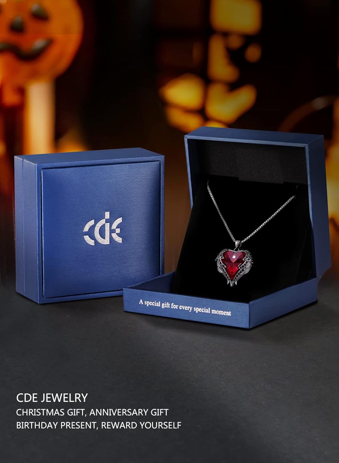 CDE Valentines Day Gifts for Women Angel Wings Necklace for Women with Birthstone, Love Heart Silver Tone/Gold Tone Pendant, Ideal Anniversary or Birthday Jewelry Gifts for Wife Girlfriend Her - Image 4