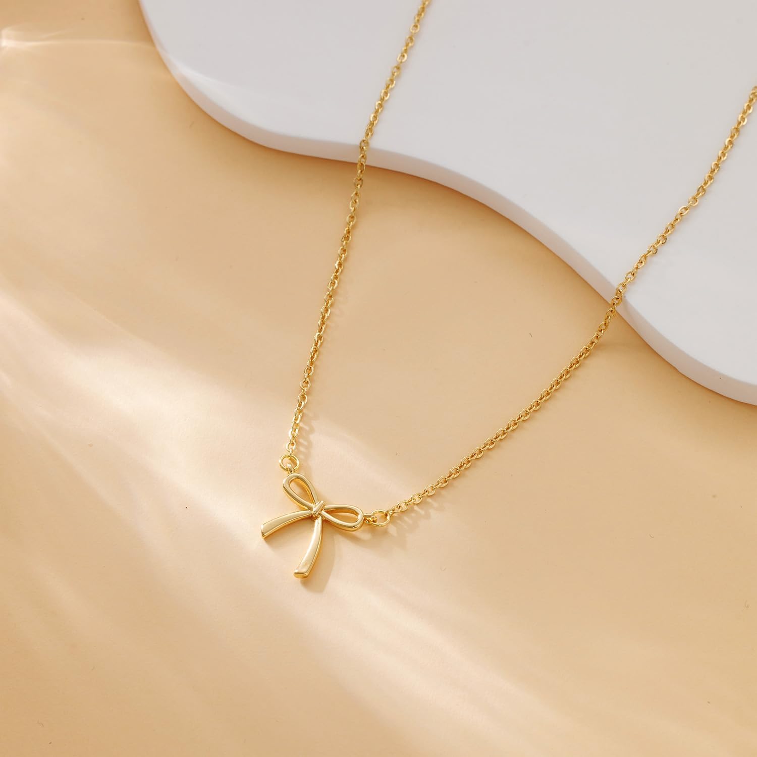 Easter Basket Stuffers - Dainty Bow Necklace for Women 14K Gold Plated Cute Choker Small Pendant Charm Necklaces Teen Gift Trendy Stuff Personalized Jewelry - Image 7