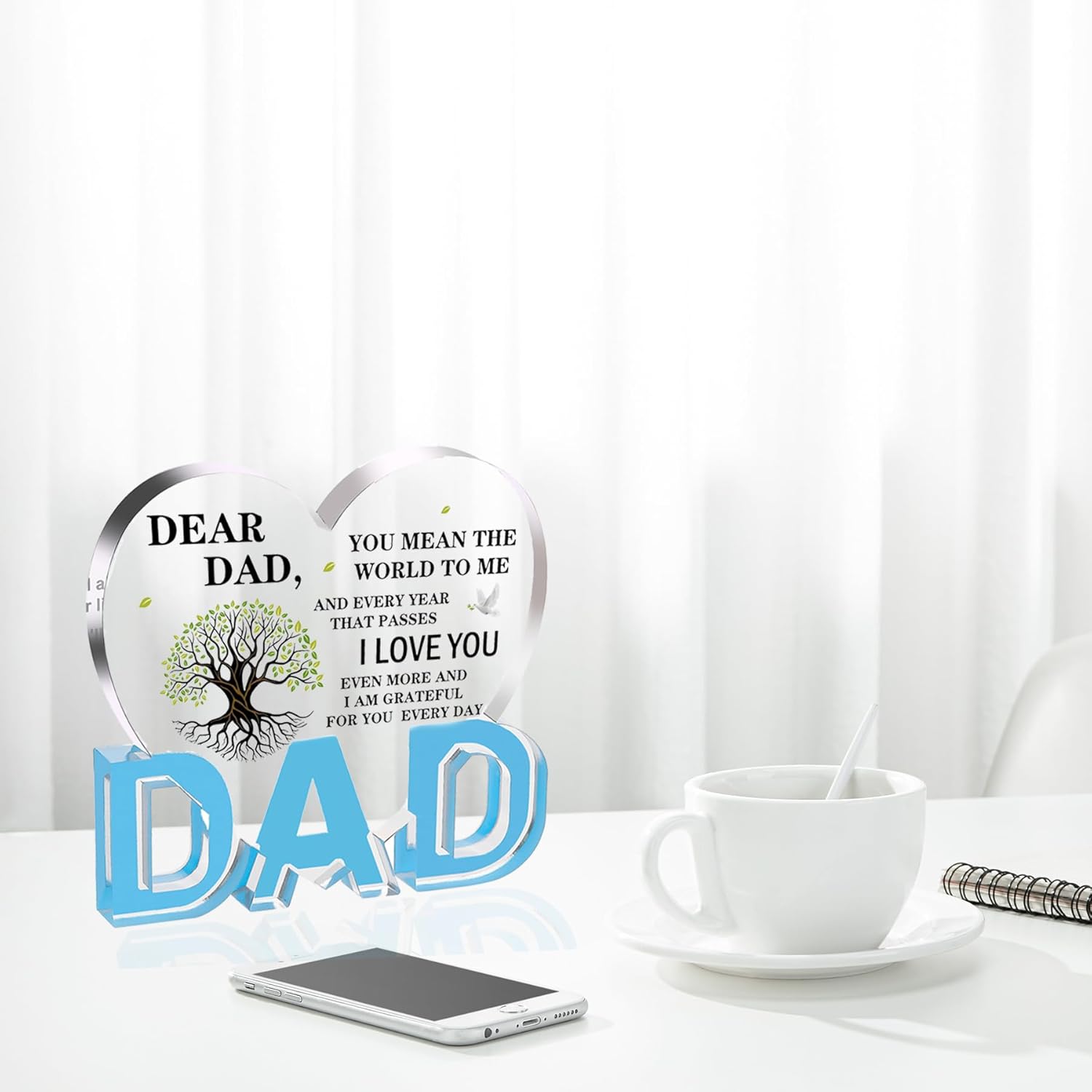 Gifts for Dad, Dad Birthday Gifts - Acrylic Heart Dad Plaque 3.9×3.7inch, Valentines Day Christmas Fathers Day Present for Dad from Daughter Son Wife, Memorial Gifts for Loss of Dad - Image 6