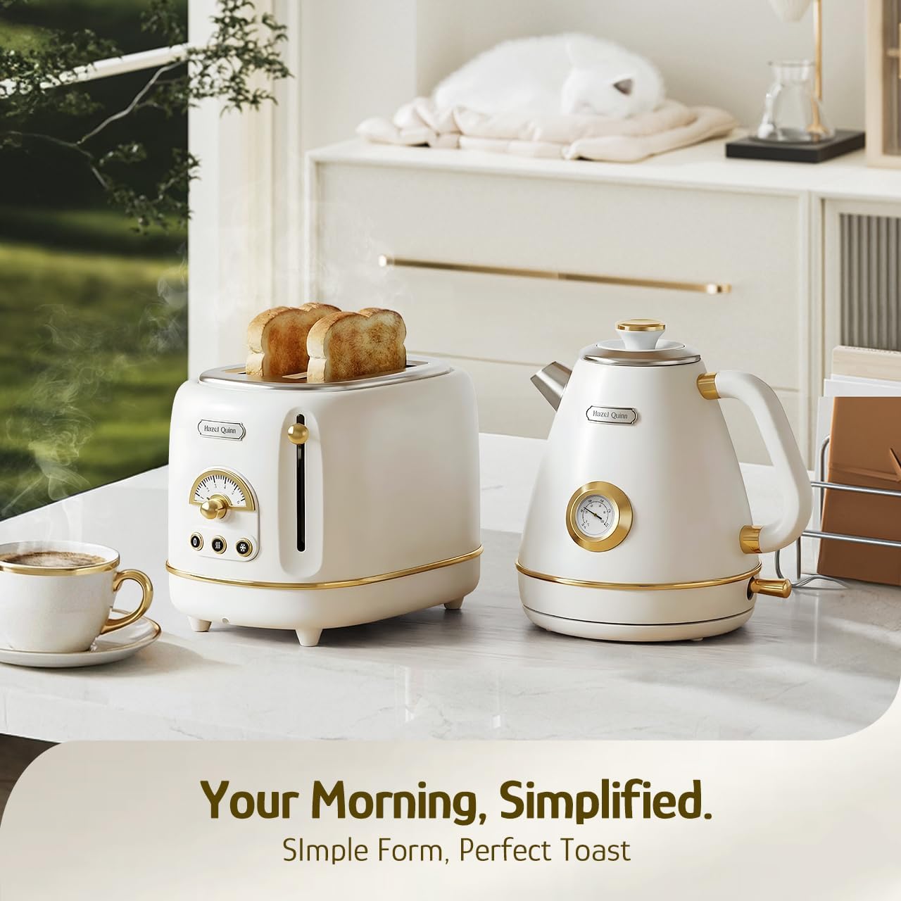 Hazel Quinn 2-Slice Retro Toaster, 6 Browning Levels, 3 Functions-Defrost/Reheat/Cancel, Removable Crumb Tray for Easy to Clean, 1.5 Inches Extra Wide Slots - Pearl White - Image 9