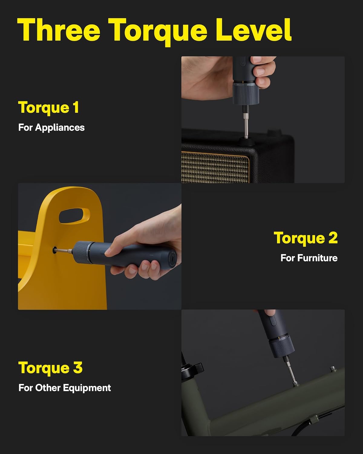 HOTO Electric Screwdriver Rechargeable, 3.6V Cordless Screwdriver Set USB-C, 1/4'' Hex Bits, 3 Torque Settings, 1500mAh Battery, LED Light & 12 S2 Metal Bits for Furniture/Electrical Repairs - Image 2