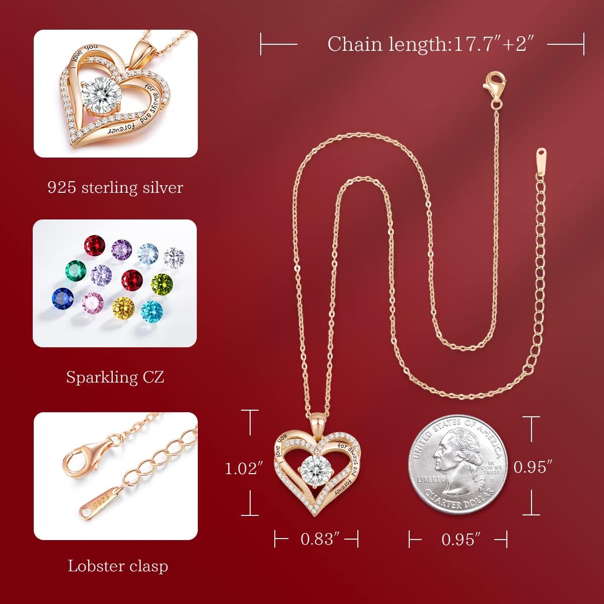 CDE Valentine's Day Gift Forever Love Heart Necklaces for Women, Wedding Anniversary, Birthday Mothers Christmas Day Gifts for Mom, Mother, Wife, S925 Silver Jewelry with Birthstone Pendant - Image 5