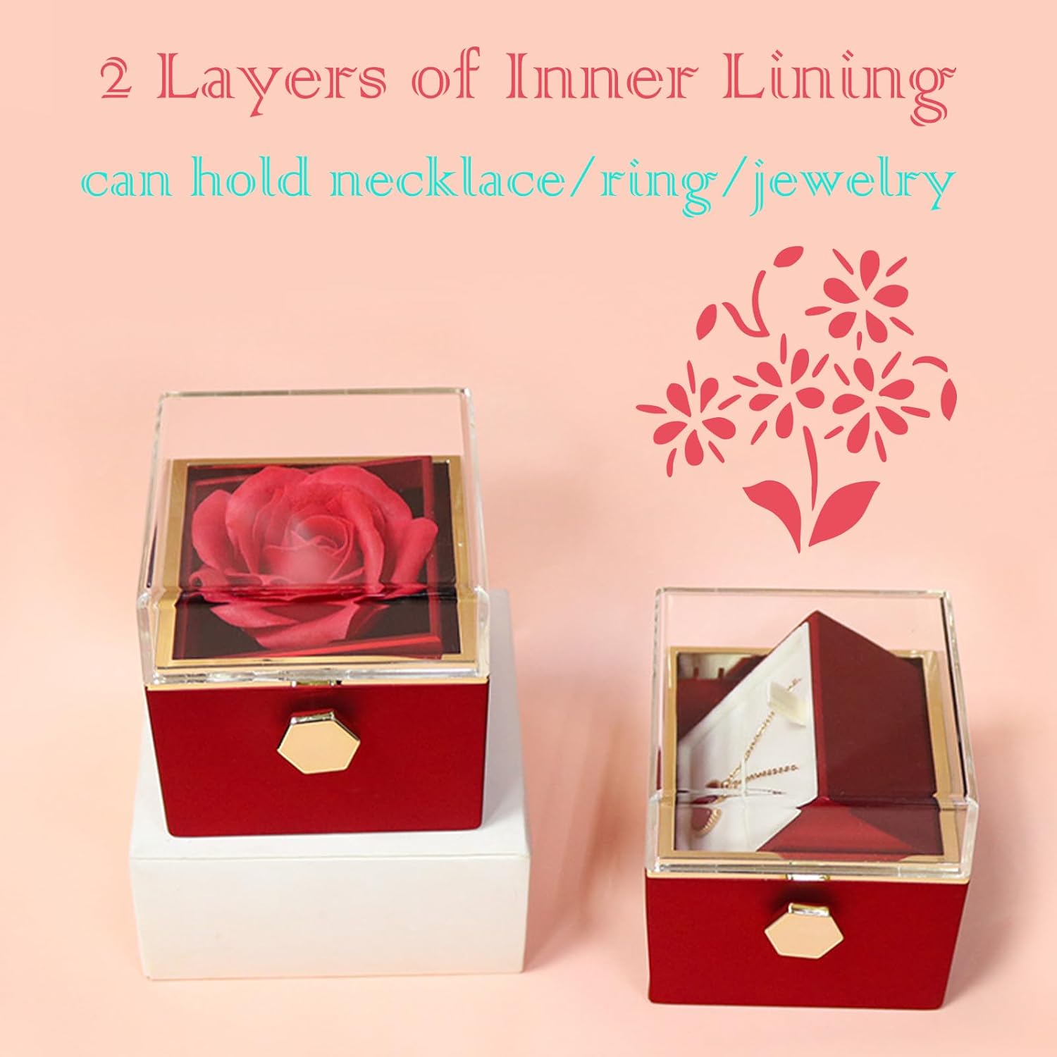 Romantic Gifts for Her Rose Ring Box Jewelry Box Artificial Flowers Eternal Rose Box Anniversary Wedding Valentines Day Christmas Birthday Thanksgiving Gifts for Mom Wife Girlfriend Women - Image 6