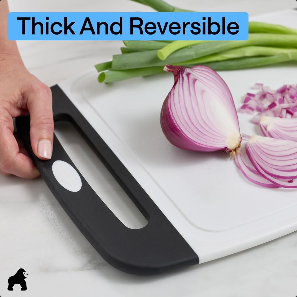 GORILLA GRIP BPA-Free Reversible Kitchen Cutting Board Set of 3, US Designed, Nonporous, Juice Grooves Catch Liquid, Slip Resistant Border, Dishwasher Safe, Durable Large Food Chopping Boards, Black - Image 7