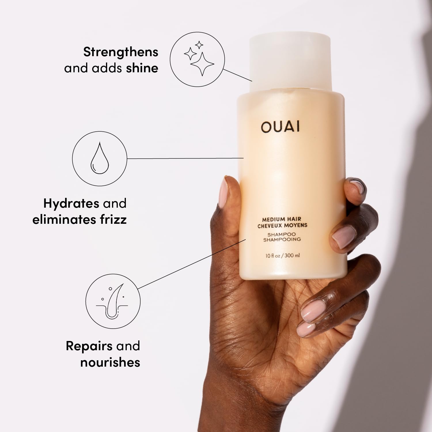 OUAI Medium Hair Shampoo and Conditioner Set - Sulfate-Free Shampoo and Conditioner for Women & Men - Made with Keratin, Shea Butter & Avocado Oil - Free of Parabens & Phthalates (10 Fl Oz) - Image 2