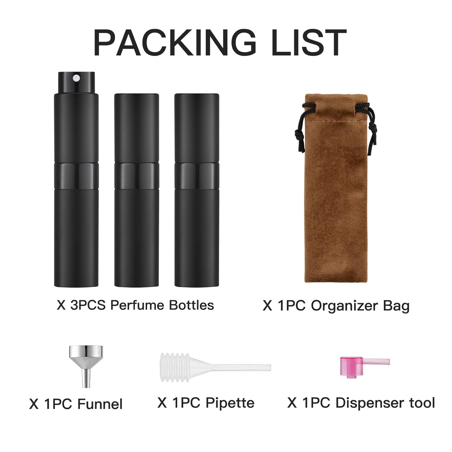 LISAPACK 8ML Atomizer Perfume Spray Bottle for Travel (3 PCS) Empty Cologne Dispenser, Portable Sprayer Travel Essentials for Men and Women (Black) - Image 6