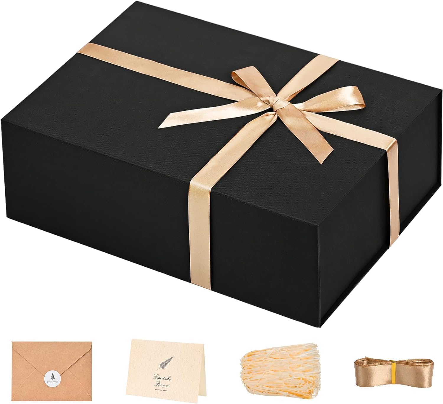 LIFELUM Gift Box 13.5''x10''x4'' Large Valentines Box with Magnetic Lids Black Gift Boxes for Groomsman Proposal Gifts Contains Card, Ribbon, Filler Birthday