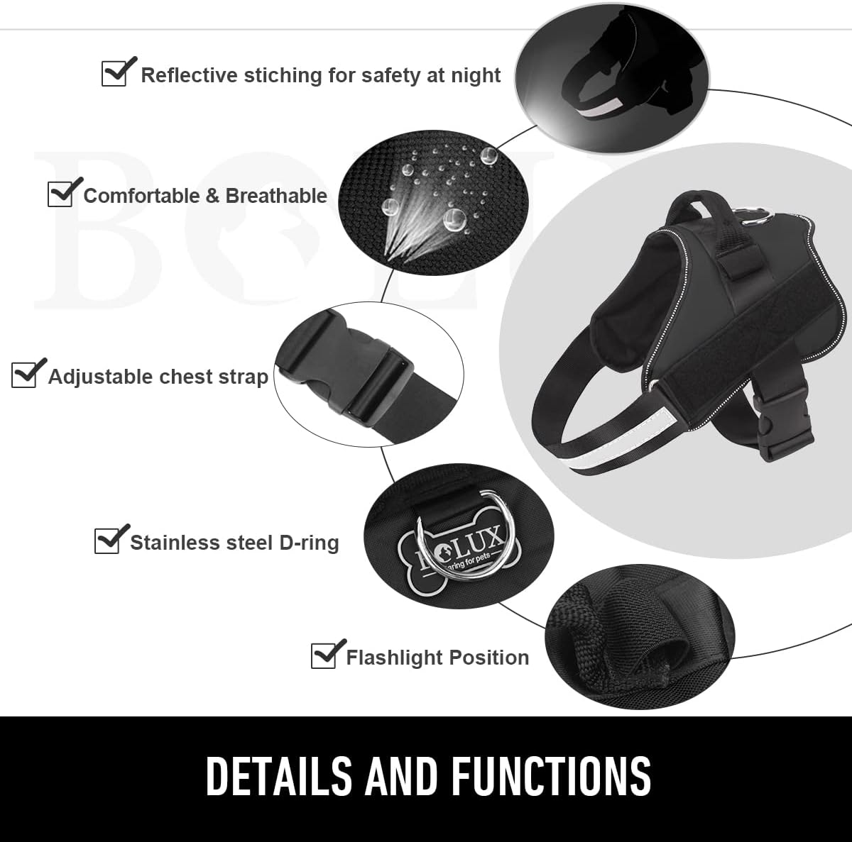 Bolux Dog Harness, No-Pull Reflective Dog Vest, Breathable Adjustable Pet Harness with Handle for Outdoor Walking - No More Pulling, Tugging or Choking (Black, S) - Image 2