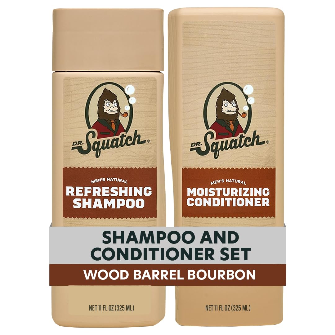 Dr. Squatch Natural Men's Shampoo and Conditioner Set - Healthy, Full Looking Hair - Wood Barrel Bourbon Natural Shampoo and Conditioner for Men (11 fl oz, 2-Pack)