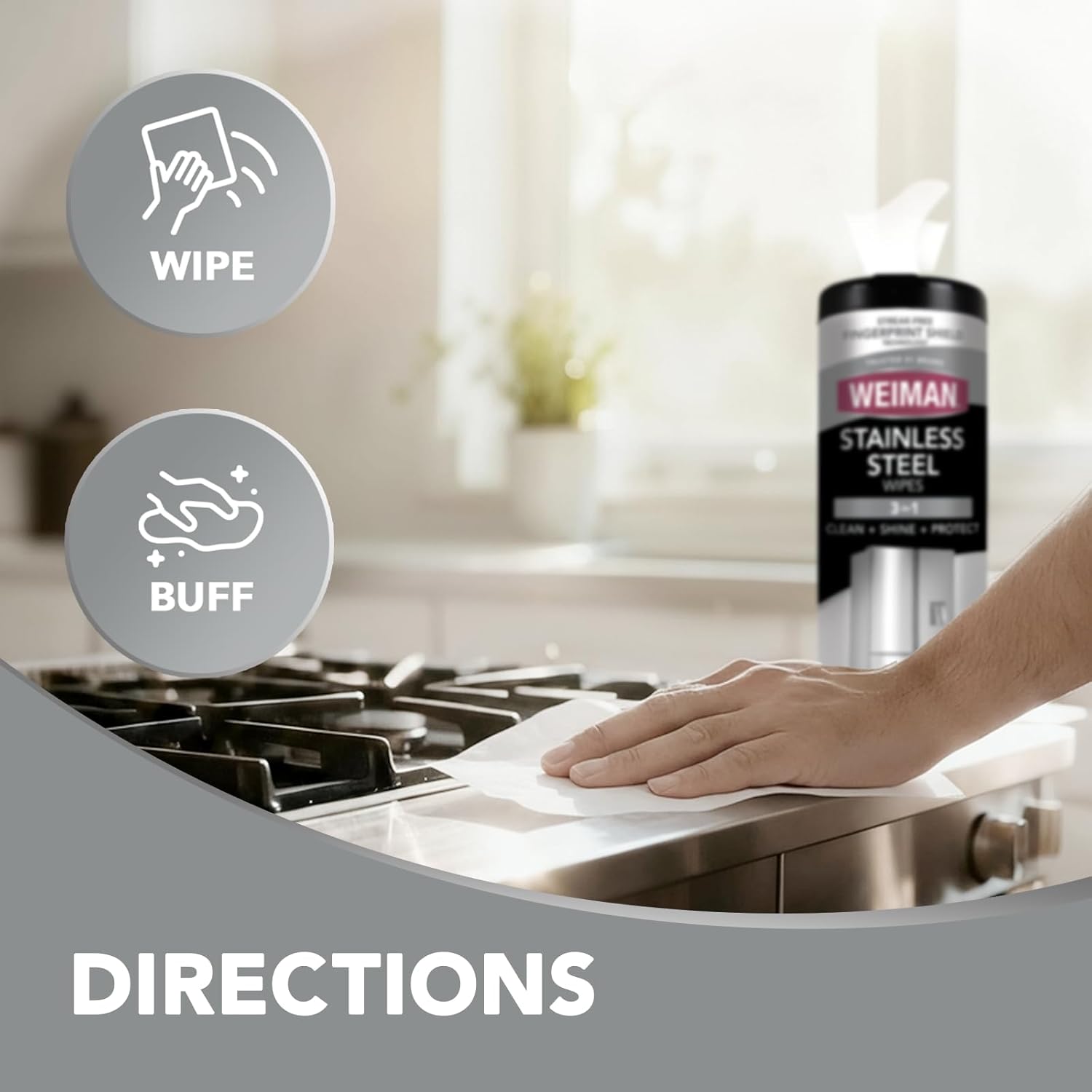 Weiman Stainless Steel Cleaner, 30 Count Cleaning Wipes, Removes Dirt, Grime, and Grease, No Streaks or Residue, Stainless Steel Polish for a Sparkling Clean and Shiny Surface, Cleaning Supplies - Image 9