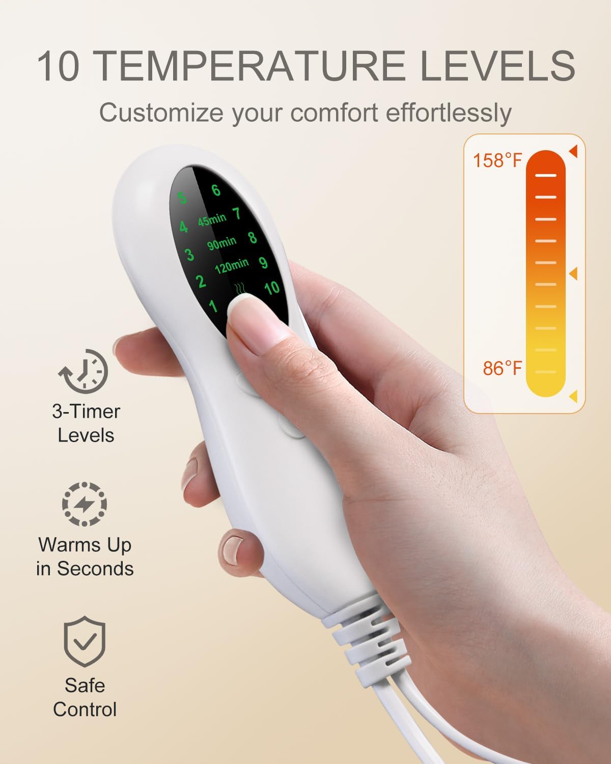 Electric Heating Pad for Period Cramps & Back Pain Relief, Birthday & Mothers Day Gifts for Mom Dad Women Men, Portable Heat Pad for Neck and Shoulders, 10 Heat Settings, ETL Certified, 12"x24", Gray - Image 4