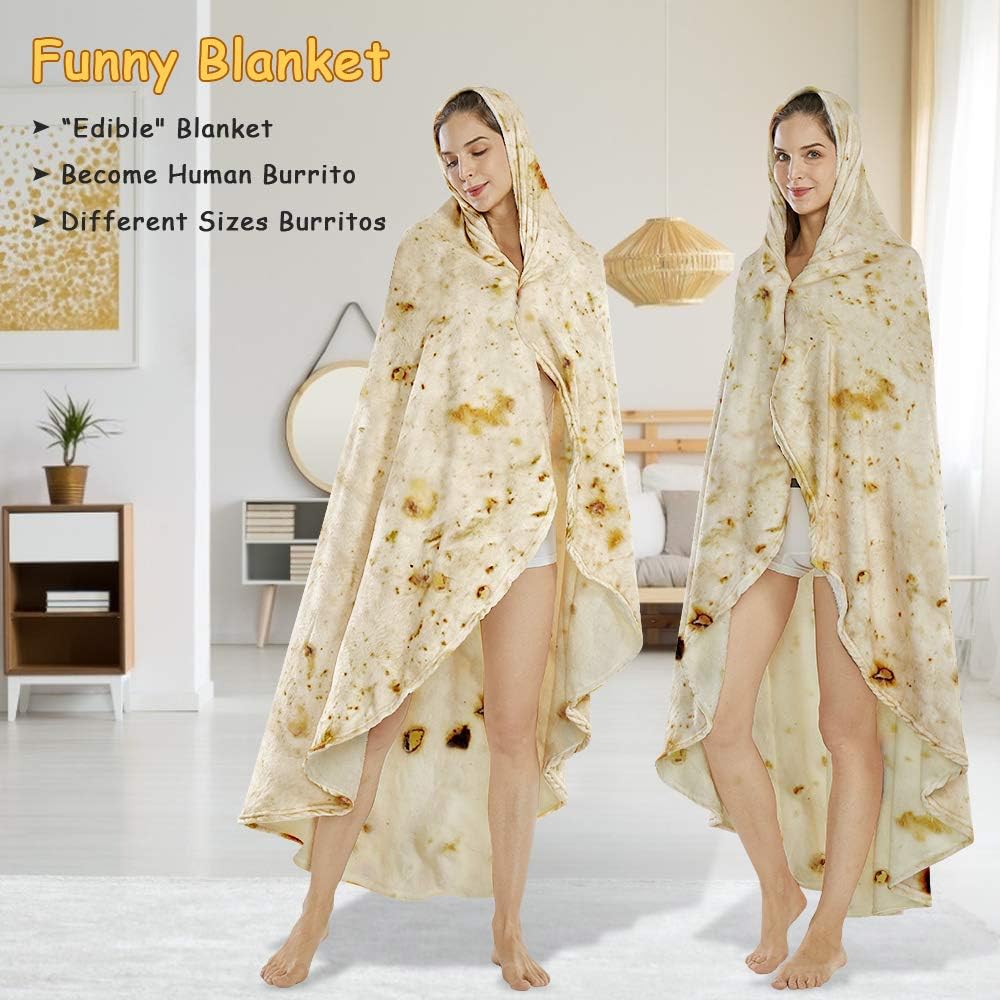 SeaRoomy Burritos Tortilla Throw Blanket, Tortilla Wrap Blanket, Novelty Tortillas Round Blankets Giant Burrito Round Soft Blanket for Adults and Kids (Beige, 71 inches) - Image 8