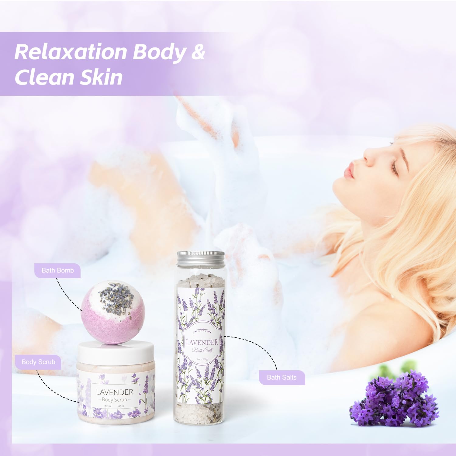 Lavender Spa Gifts Set, 11 Pcs Bath Gift Set for Women, Relaxing Spa Gifts, Home Spa Products, Birthday Gifts for Women Valentine's Day - Image 3