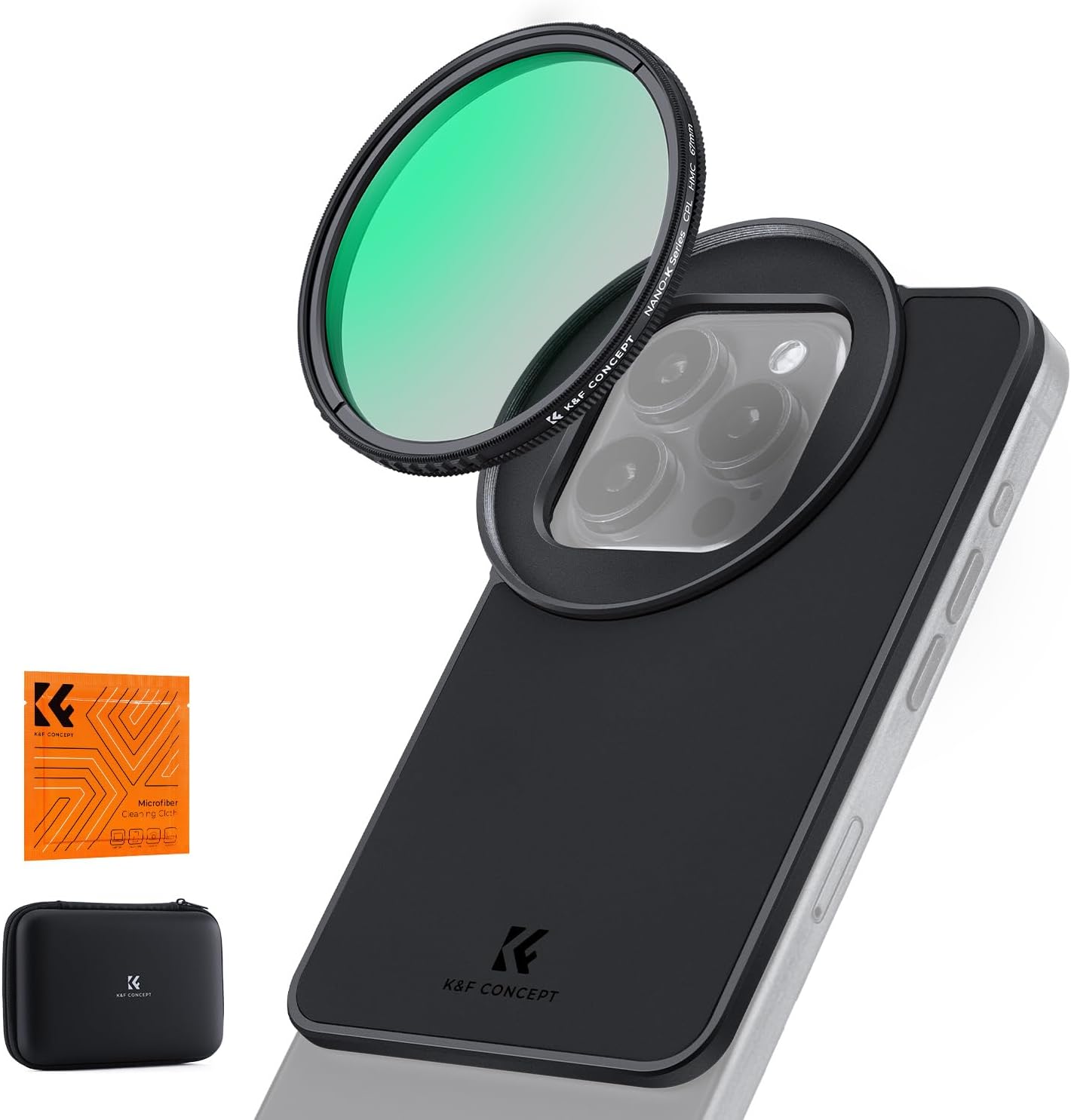 K&F CONCEPT 6.7 inch Magnetic Lens Filter Mount Adapter with 67mm CPL Filter for iPhone, Compatible with 16/15/14/13/12 Pro Max, 16/15/14 Plus
