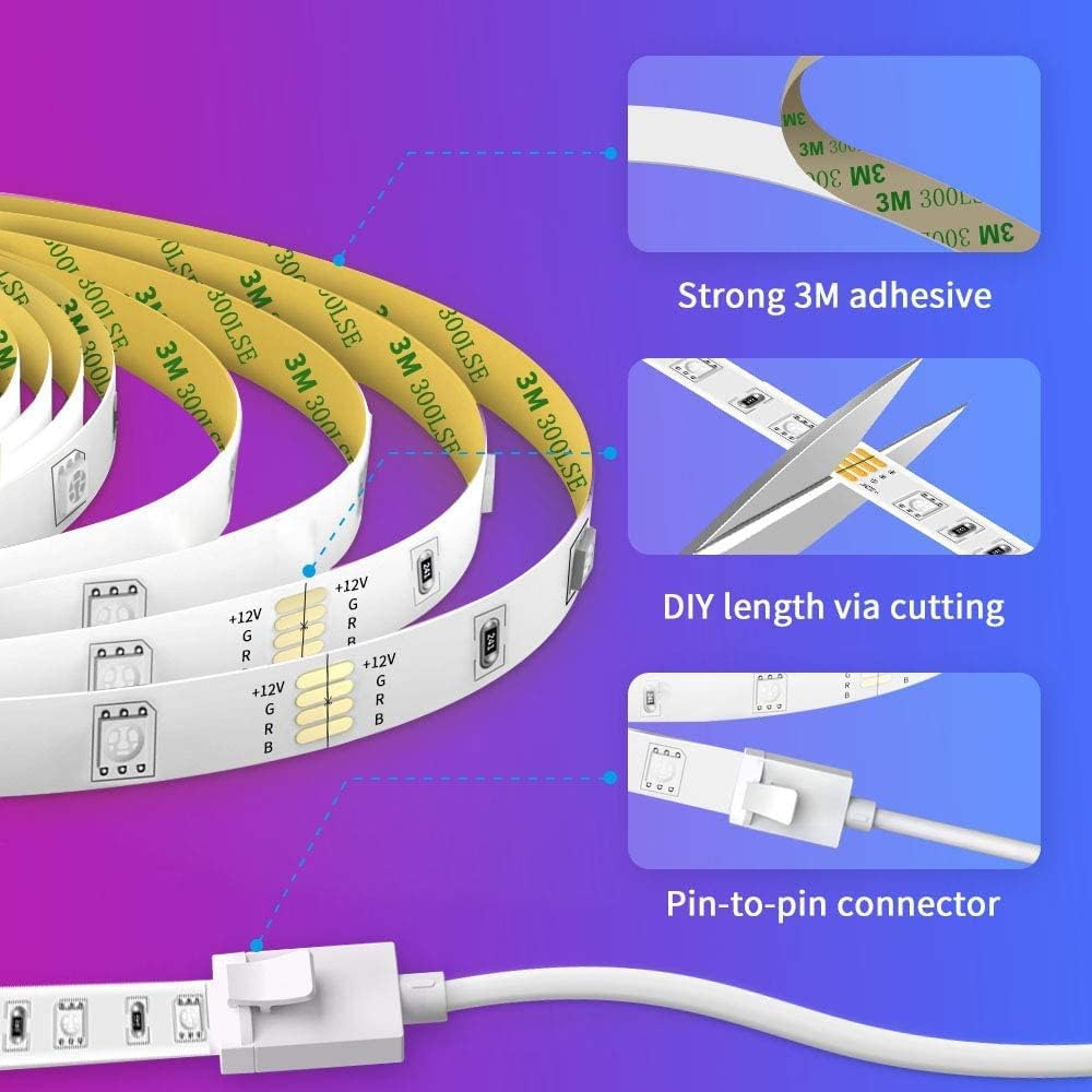 Govee Smart RGB LED Strip Lights, 16.4ft WiFi LED Strip Lighting Work with Alexa and Google Assistant, 16 Million Colors with App Control and Music Sync LED Lights for Bedroom, Home Decor - Image 7