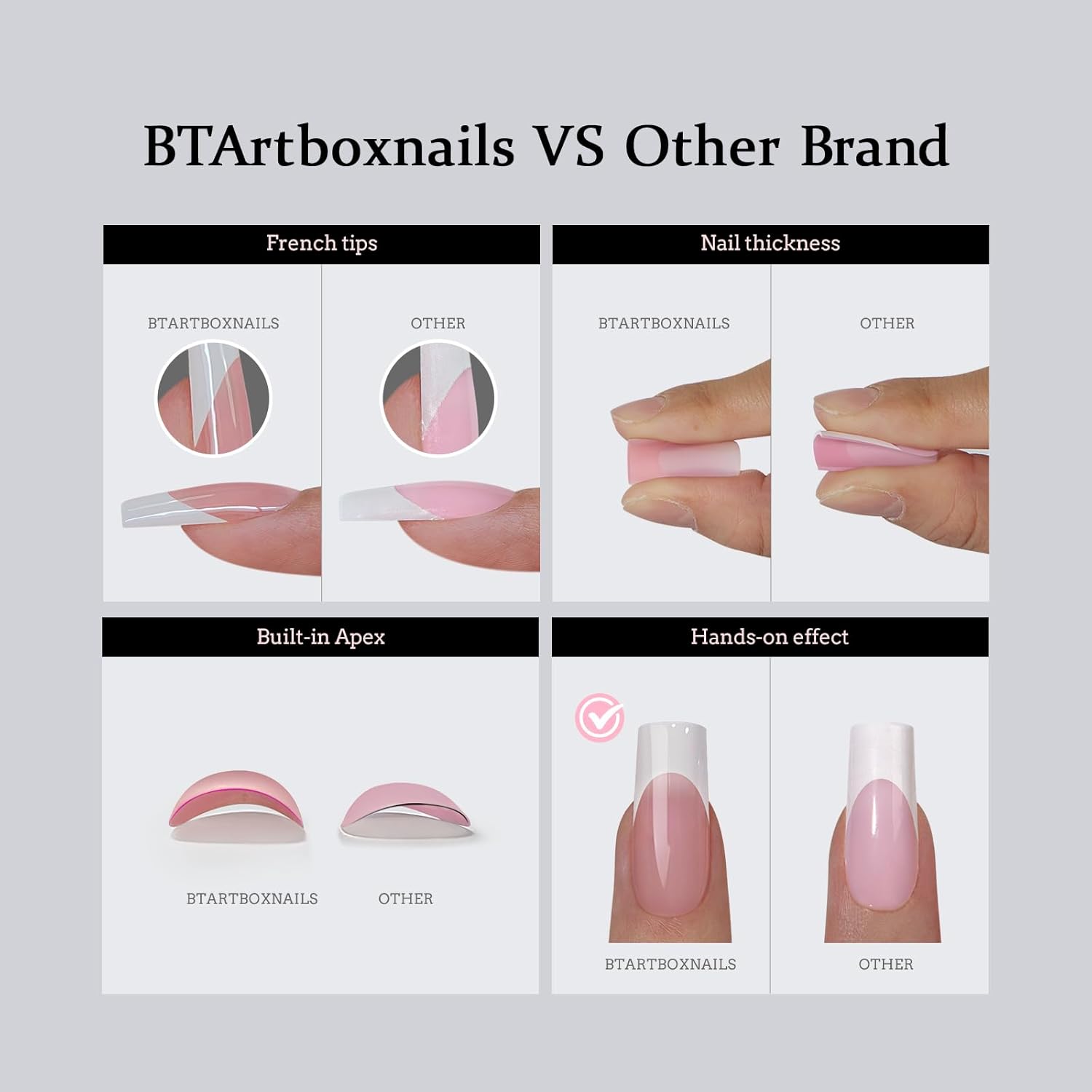 BTArtboxnails XCOATTIPS Gel Nail Kit - Short Squre French Tip Press on Nails Kit, Pink Soft Gel Nail Tips with Nail Gel, French Protecing Duo and Nail Lamp for Gift Home DIY - Image 5