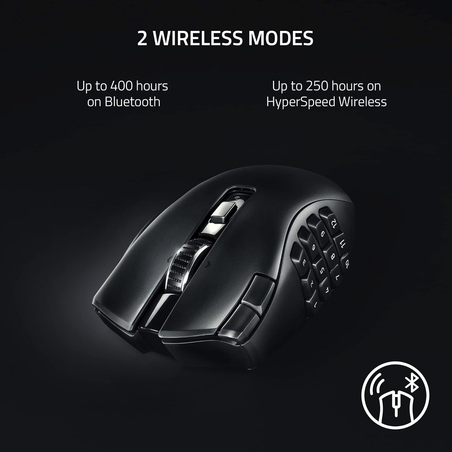 Razer Naga V2 HyperSpeed Wireless MMO Gaming Mouse: 19 Programmable Buttons - HyperScroll Technology - Focus Pro 30K Optical Sensor - Mechanical Mouse Switches Gen-2 - Up to 400 Hr Battery Life - Image 3
