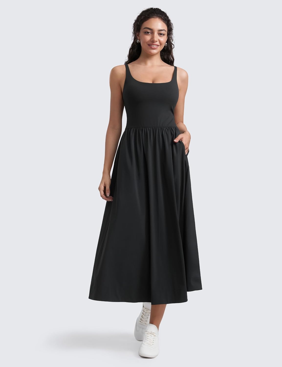 CRZ YOGA Square Neck Maxi Dress for Women - Flowy Sleeveless Padded Travel Casual Outfits with Side Pockets - Image 4