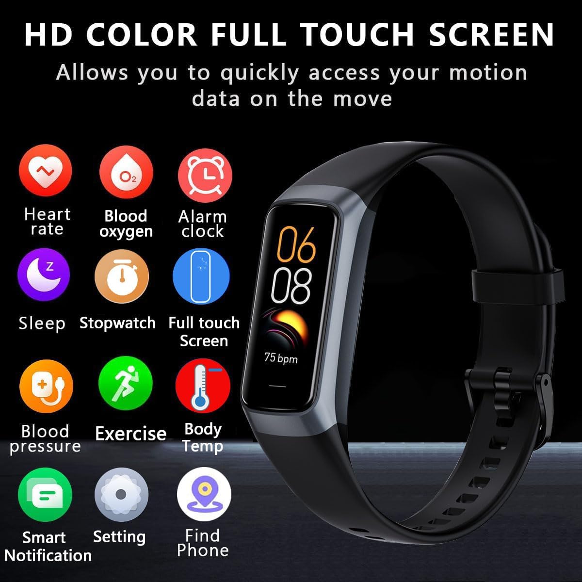 Fitness Tracker with Heart Rate/Blood Oxygen/Sleep Monitor, 20+ Sports Modes Smart Watches for Women/Men, Activity & Step Tracker Smart Watch for Android/iOS Phones (Black) - Image 2
