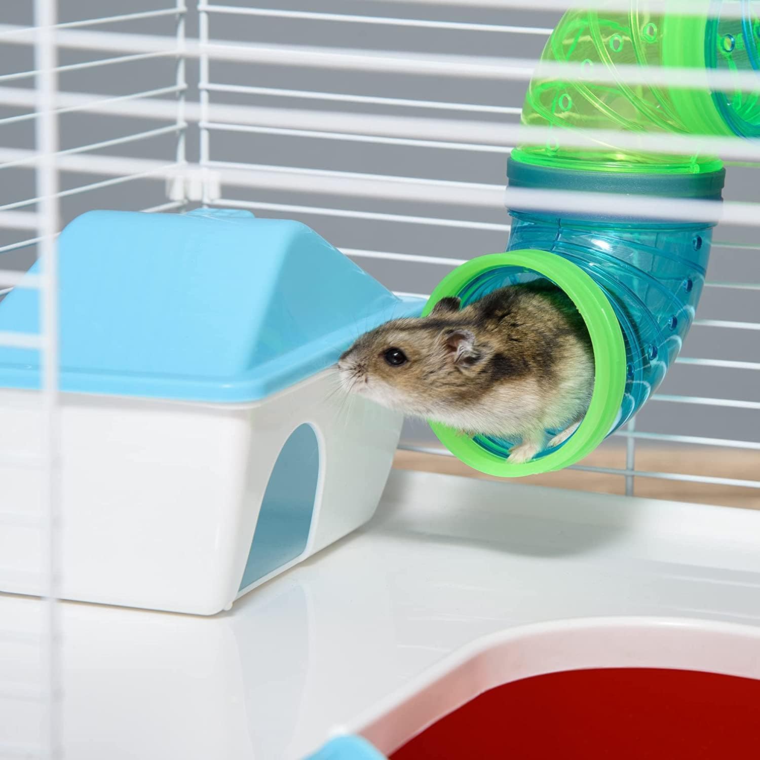 2 Levels Habitat Hamster Home Rodent Gerbil Mouse Mice Rat Wire Cage with Complete Set of Accessories (18" L x 12" W x 15" H, Blue) - Image 3