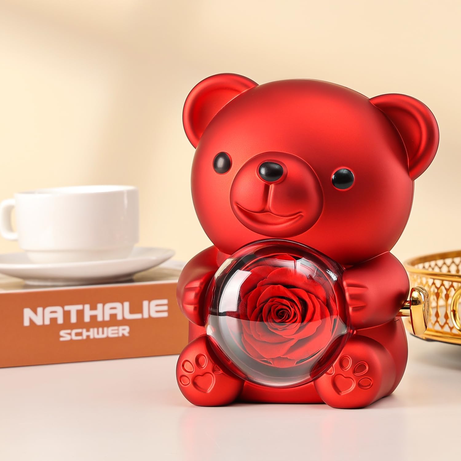 Cute Teddy Bear with Preserved Rose - A Real Rose Flower in Bear with Elegant Gift Box - Romantic Gift for Her in Mother's Day, Weddings, Anniversaries, and Bridal Showers (Red) - Image 4