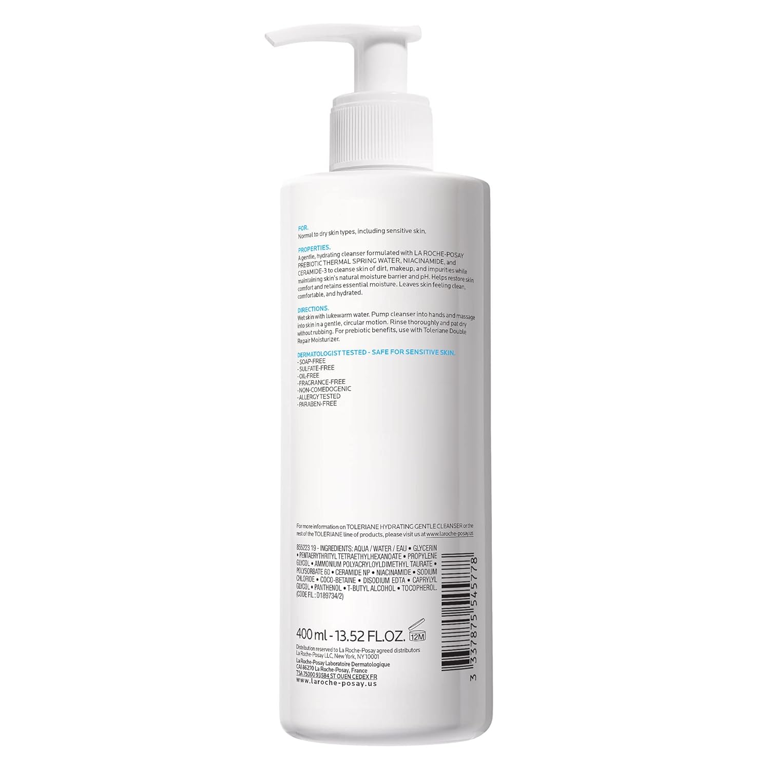 La Roche-Posay Toleriane Hydrating Gentle Face Cleanser, Hydrating Facial Cleanser With Niacinamide + Ceramides, Daily Face Wash For Dry Skin To Normal Skin, Sensitive Skin Tested, Fragrance Free - Image 10