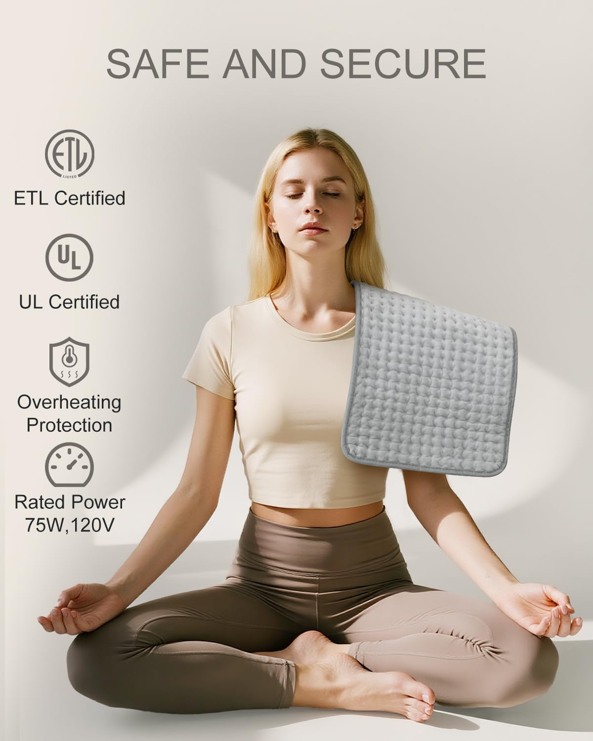 Electric Heating Pad for Period Cramps & Back Pain Relief, Birthday & Mothers Day Gifts for Mom Dad Women Men, Portable Heat Pad for Neck and Shoulders, 10 Heat Settings, ETL Certified, 12"x24", Gray - Image 7