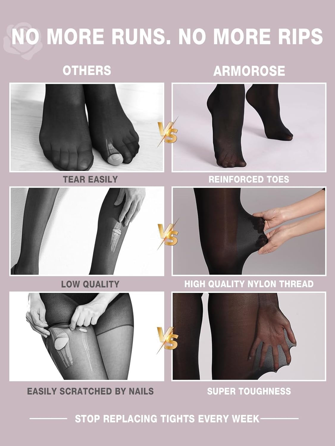 Indestructible Tights for Women, Rip Resistant Durability Tummy Control Top Pantyhose 40D Semi Sheer High Waist - Image 6