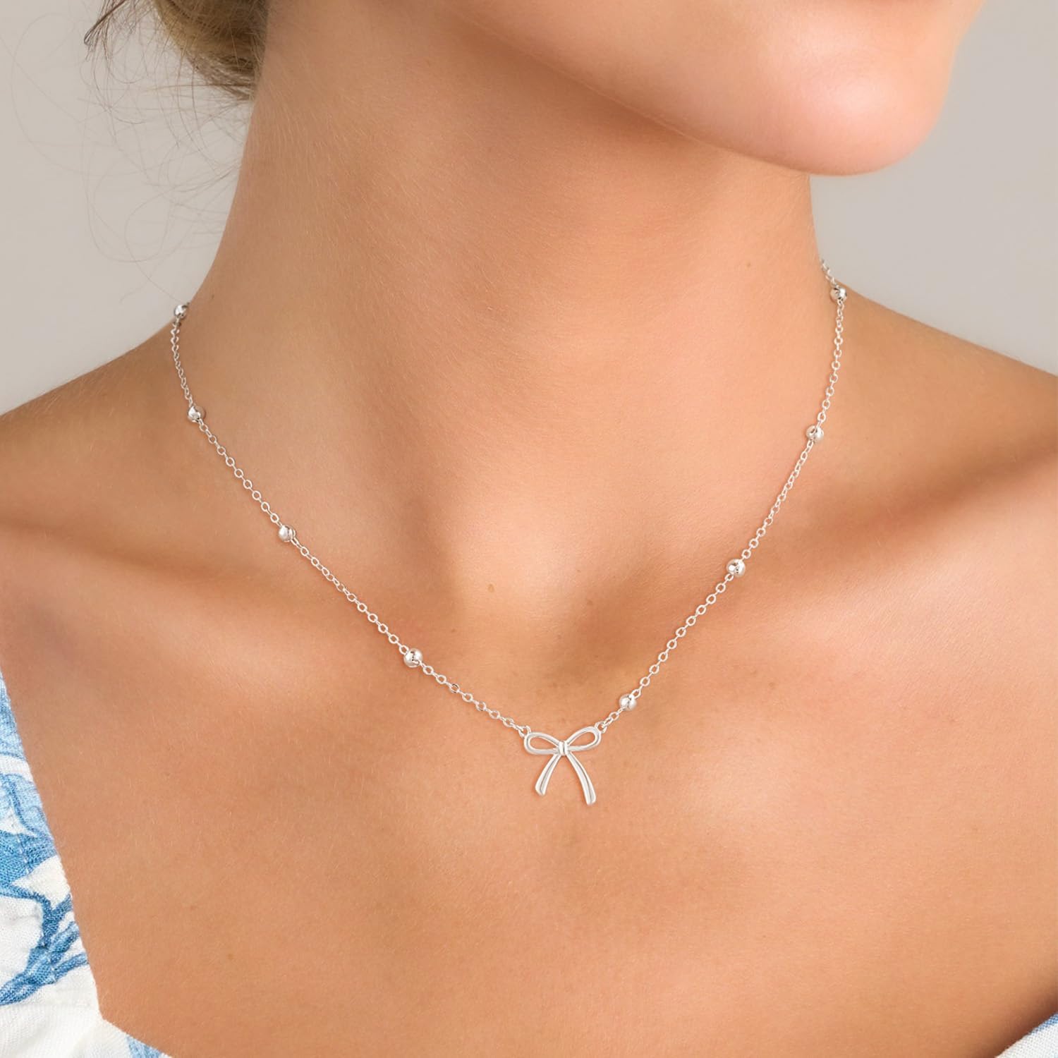 Easter Basket Stuffers - Dainty Bow Necklace for Women 14K Gold Plated Cute Choker Small Pendant Charm Necklaces Teen Gift Trendy Stuff Personalized Jewelry - Image 3